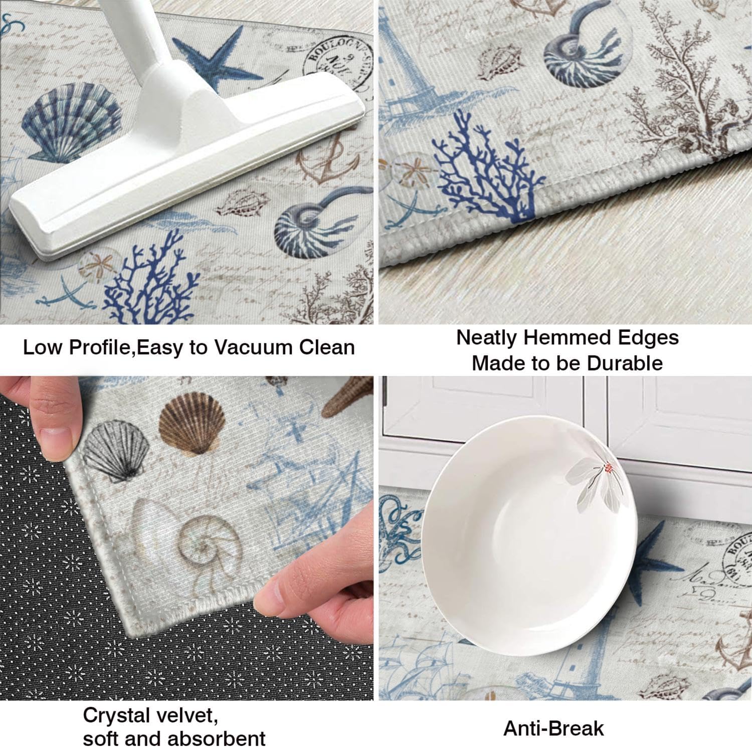 Nautical Kitchen Rug Set of 2,Ocean Themed Kitchen Decor Vintage Beach Kitchen Mat Non-Slip Washable, Farmhouse Kitchen Decor Anti Fatigue Floor Mat for Kitchen Laundry Room,17x30+17x47 Inch