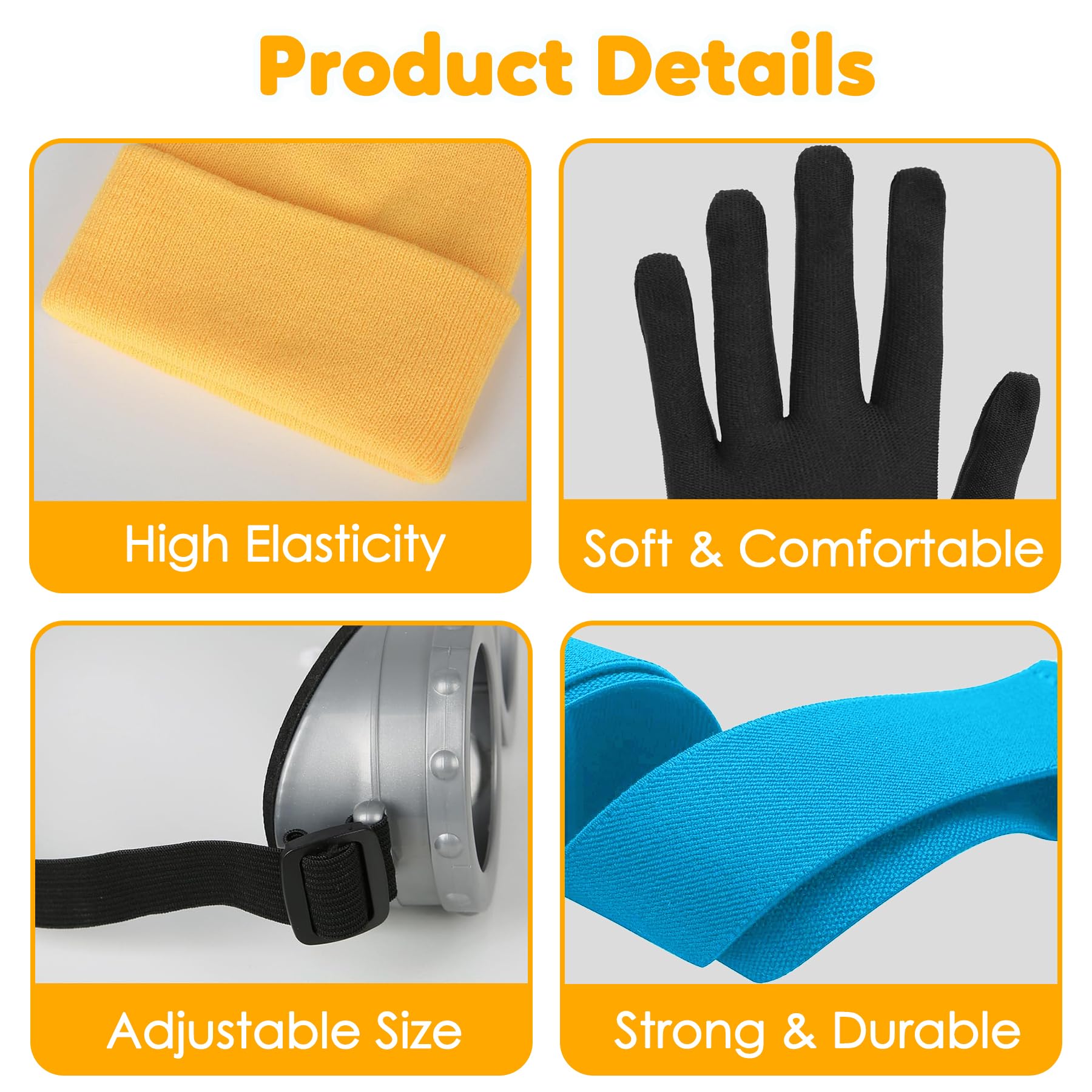QTUN 4PCS Halloween Costume Accessories for Adult Fancy Dress Set including Yellow Beanie Hat Goggles Gloves Suspenders for Men Women Halloween Cosplay Dress up Outfits - Image 2