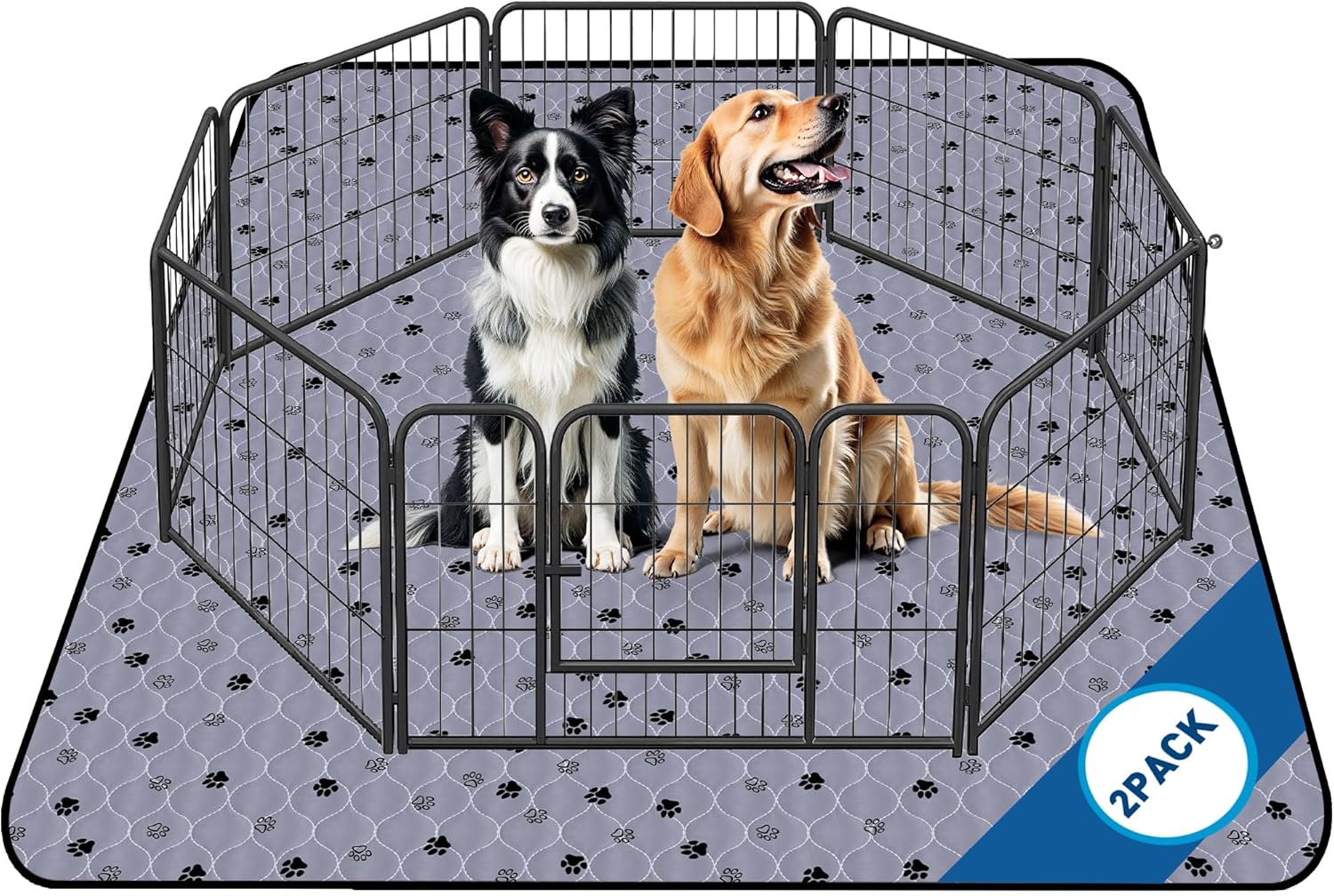 Fostanfly Non-Slip Washable Pee Pads for Dogs, 2 Pack Large 63"x63" Ultra-Absorbent and Leak-Proof Reusable Potty Training Pads for Dogs and Cats Puppy Pads Gray 63*63 Inch (Pack of 2)