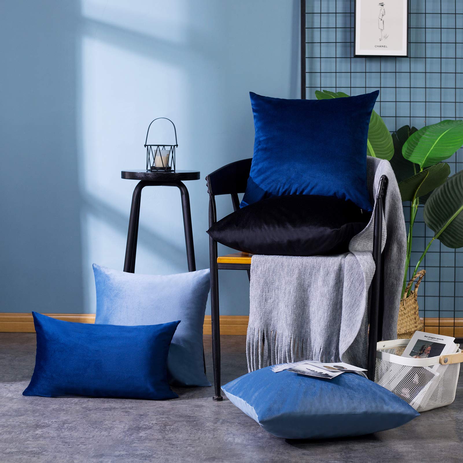 WACOMECO Federe Cuscini Velluto 45x45 Cm (2 Pezzi): Morbidezza E Stile Per Divano E Letto! (Blu Navy)