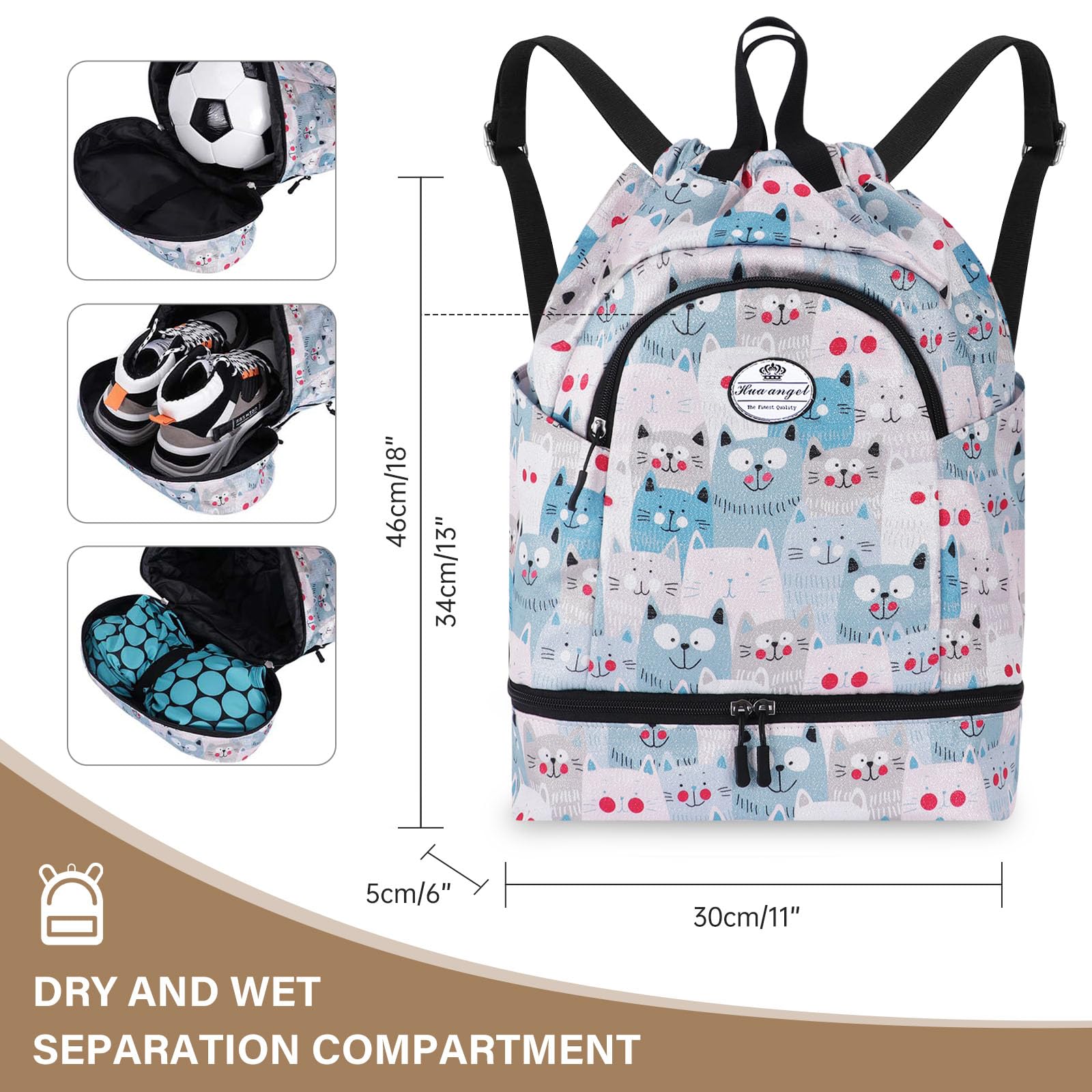 HUA ANGEL Unisex Drawstring Backpack Sports Gym Bag Drawstring Bag Weekend Daypack with Shoe Compartment for Women Men Basketball Football Outdoor Fitness Yoga Swimming Beach - Image 4