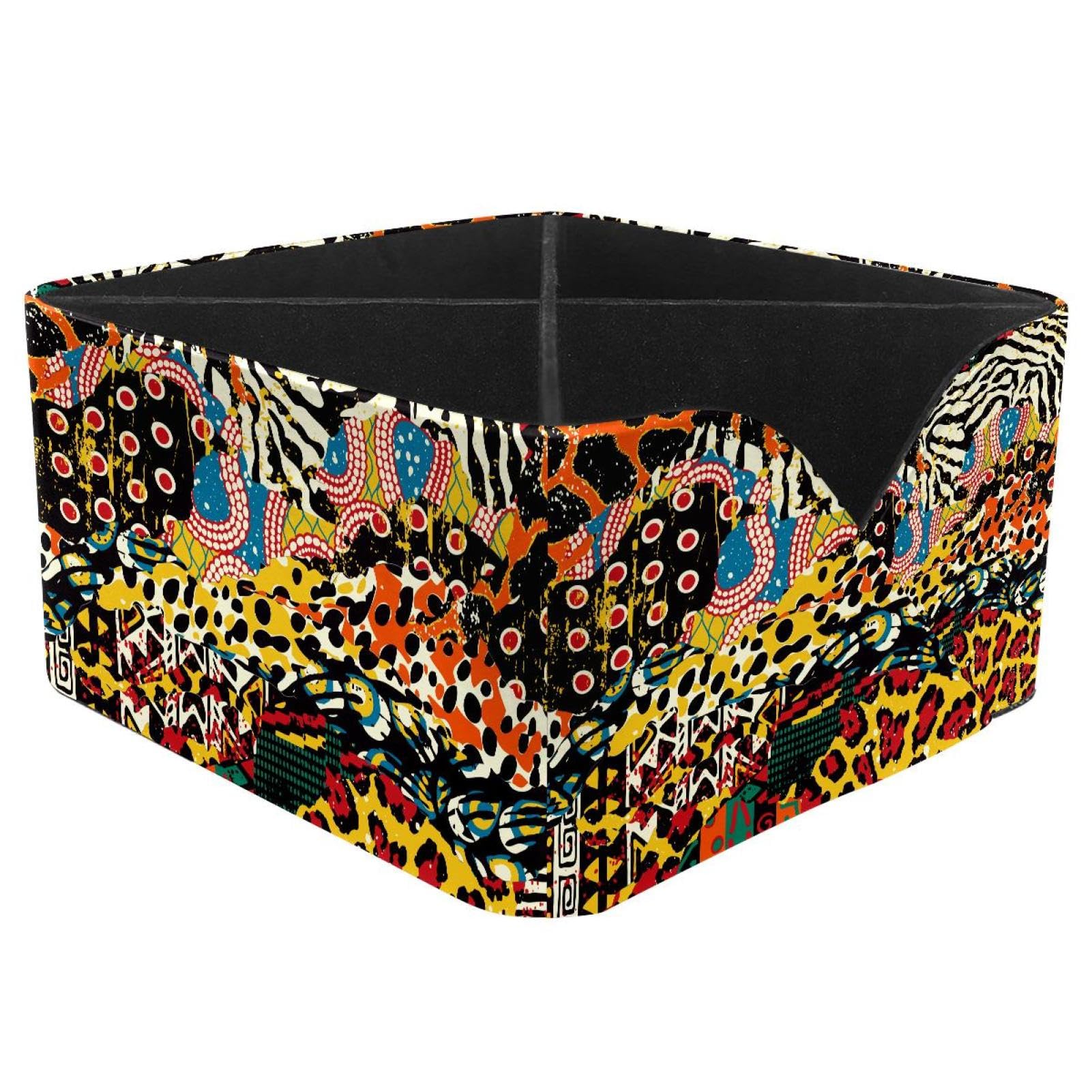 KengjuTesu Traditional African Animal Print Pattern Desktop Organizer Pen Holder, Rectangular Pencil Cup for Office, Study and Makeup Stations