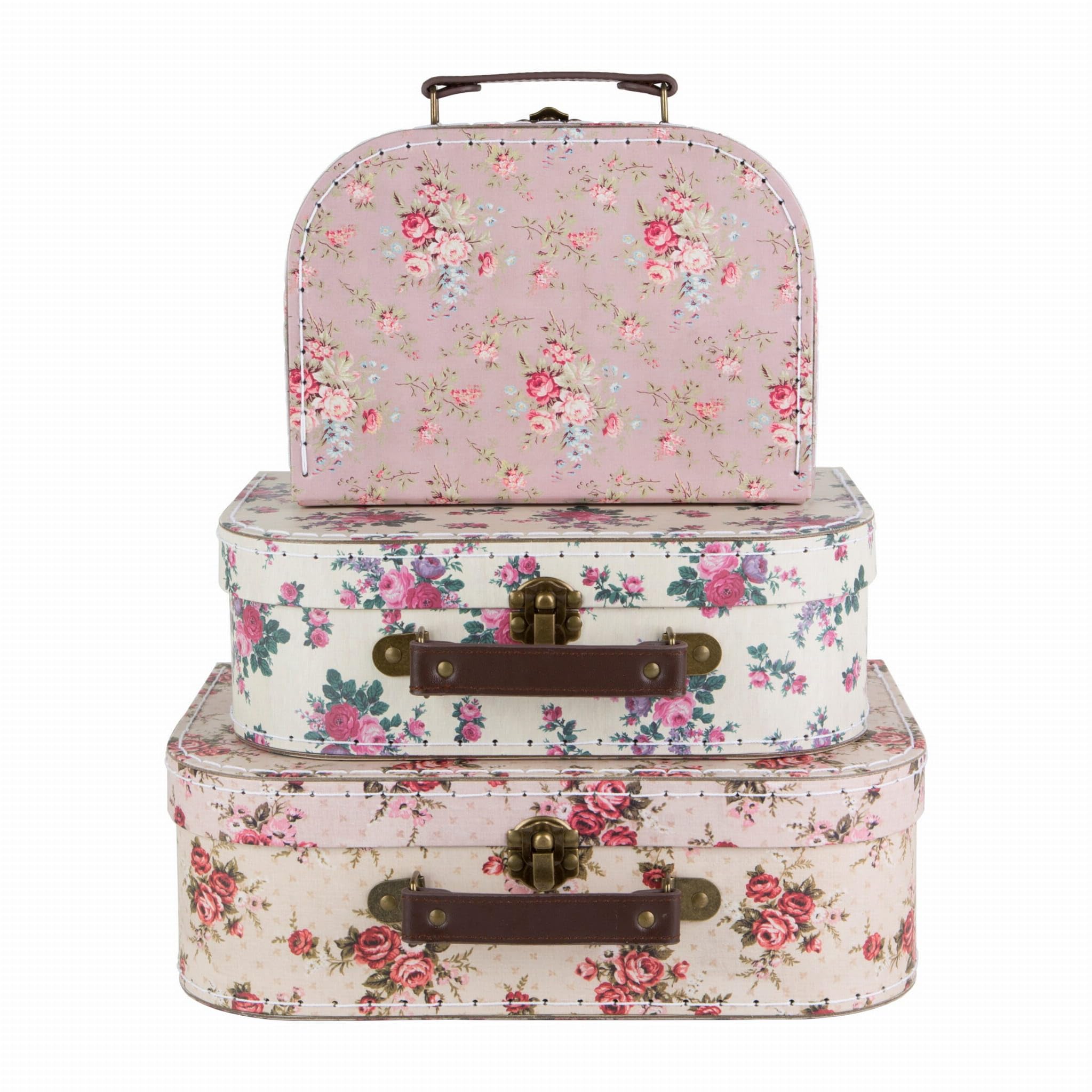 Malle vintage rose Sass & Belle set de 3 valisettes pour ranger les jouets d'enfant