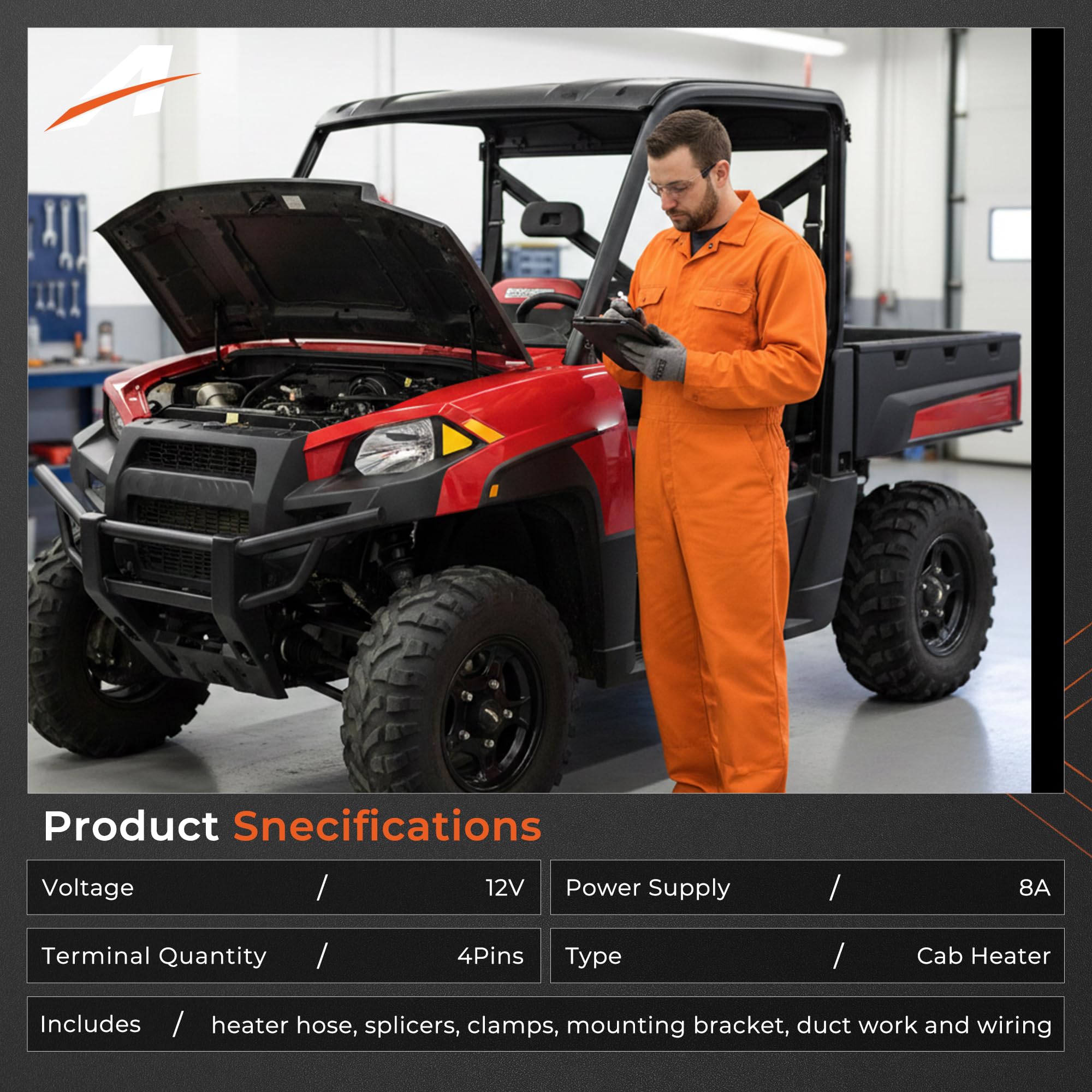 Ogrzewanie kabiny kompatybilne z Polaris Ranger 800 2010-2015 i Polaris Ranger 900 Diesel 2012-2014, 4 otwory wentylacyjne, ogrzewanie 18 000 BTU, zamiennik nr SSHK160-00