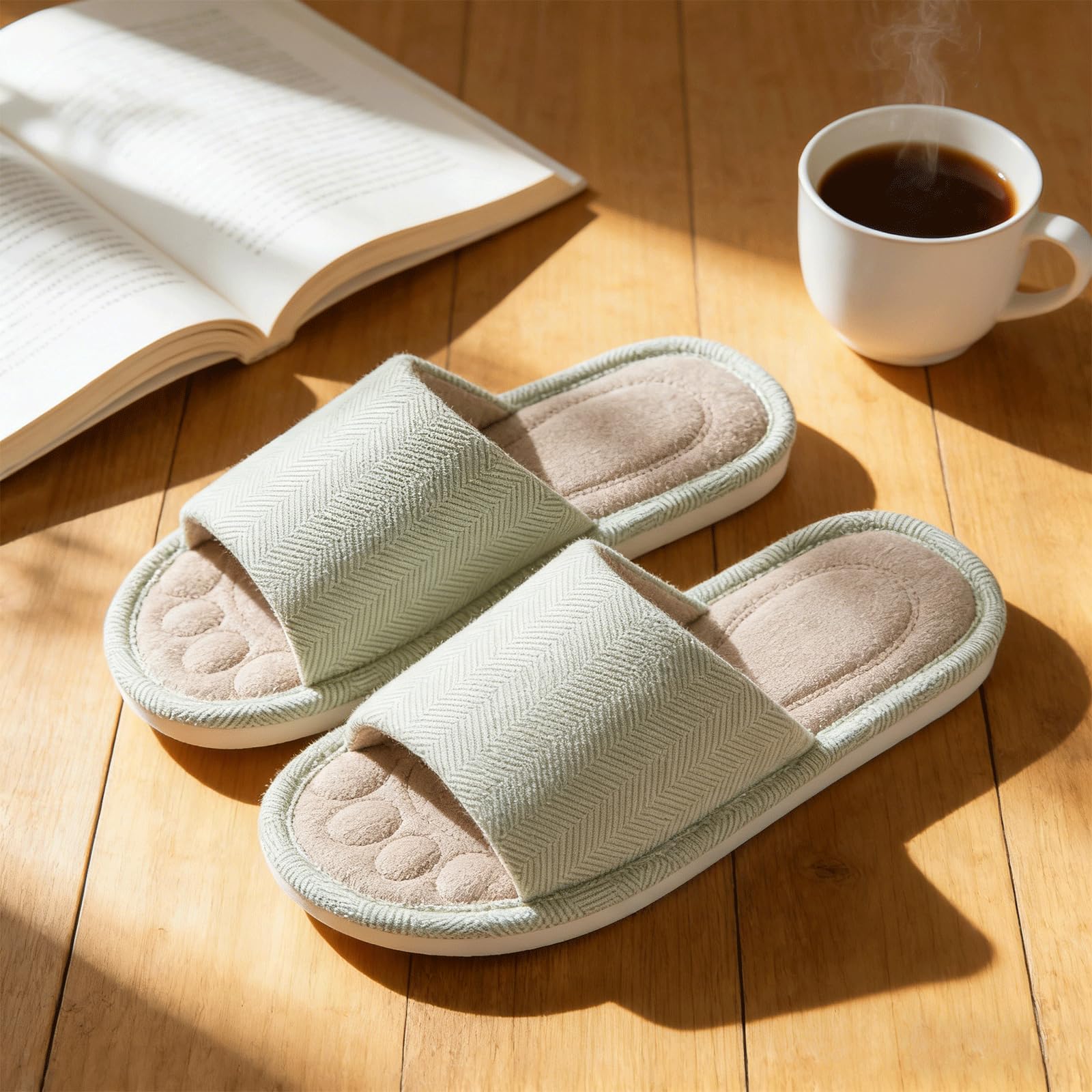 Pantofole Donna Uomo Comode Memory Foam Traspirante Cotone Ciabatte Antiscivolo Punta Aperta Scarpe da Casa Slippers Estate - 3