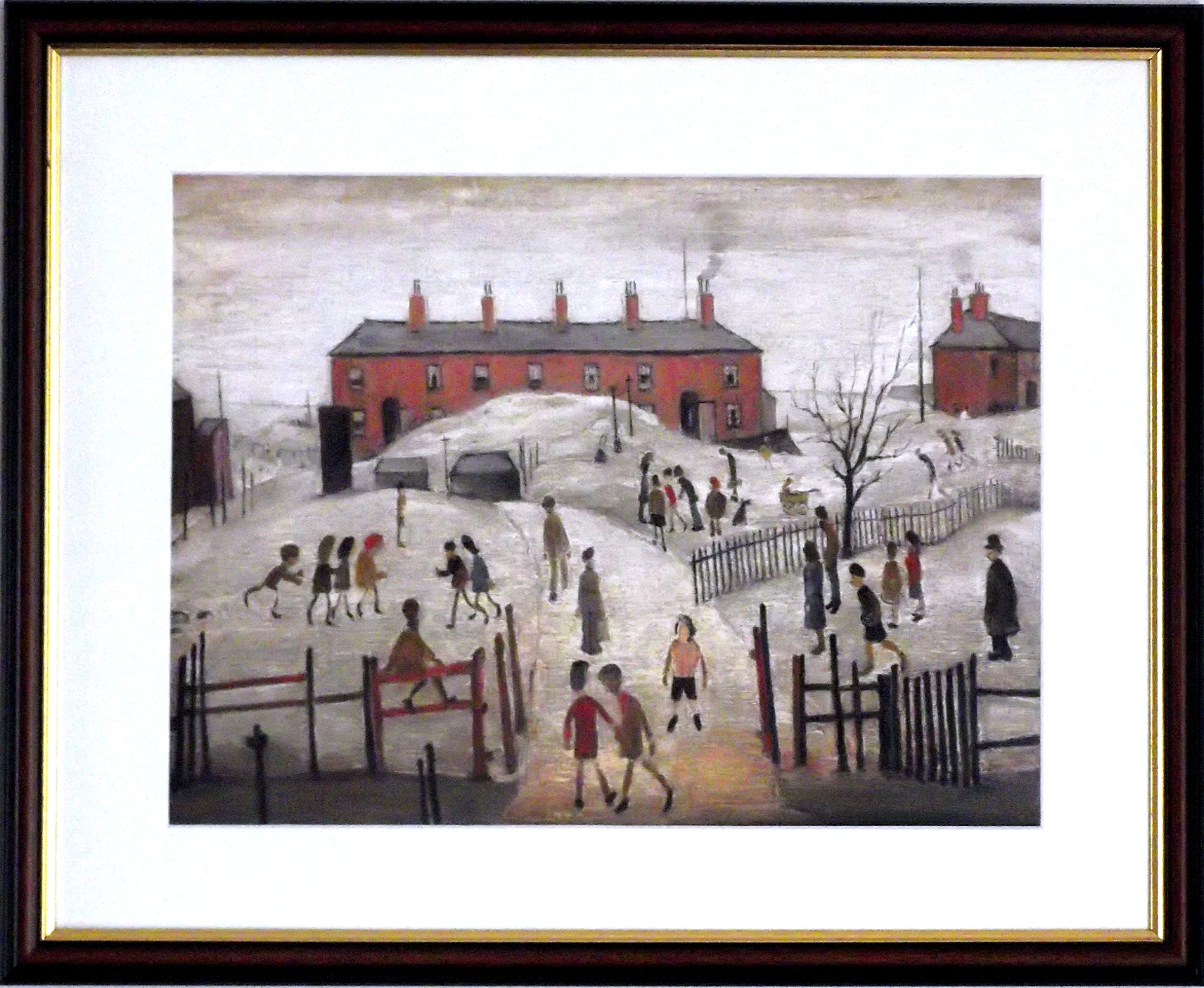 Stateoftheart-Uk Walnut Finish Frame With Soft White Mount And Large Image Authentic L S Lowry Print - School Playground - 21 X 17Inch Walnut Finish Frame With Mount And Large Image
