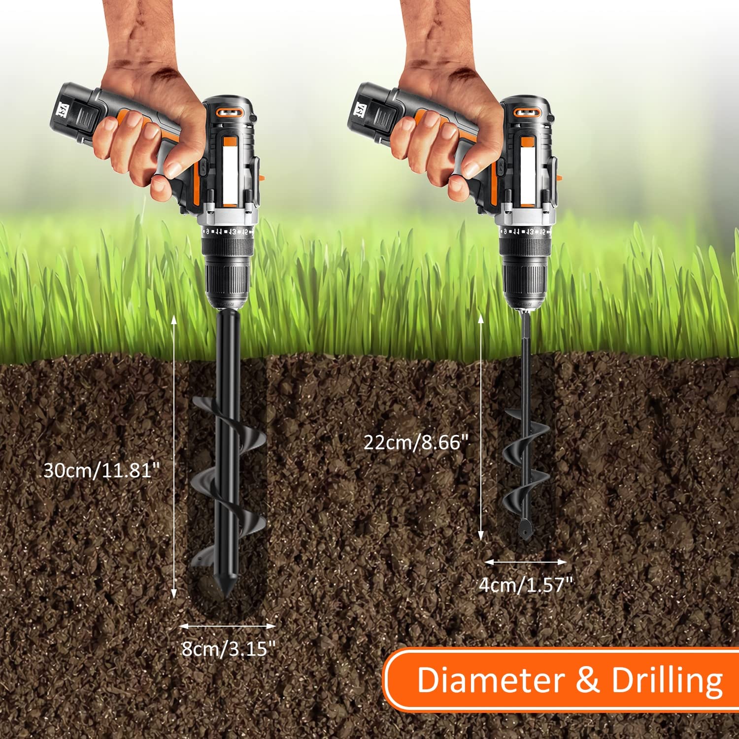 Tarière Jardin 2 Pièces - Ø80mm Et Ø40mm | Pour Plantation, Clôture, Trou Glace | Compatible Perceuse
