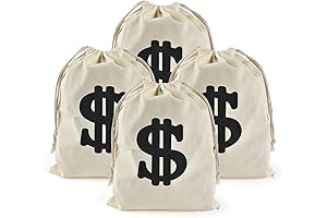 HUIANER Canvas Money Bag Costume Prop: 4PCS Pouch with Drawstring