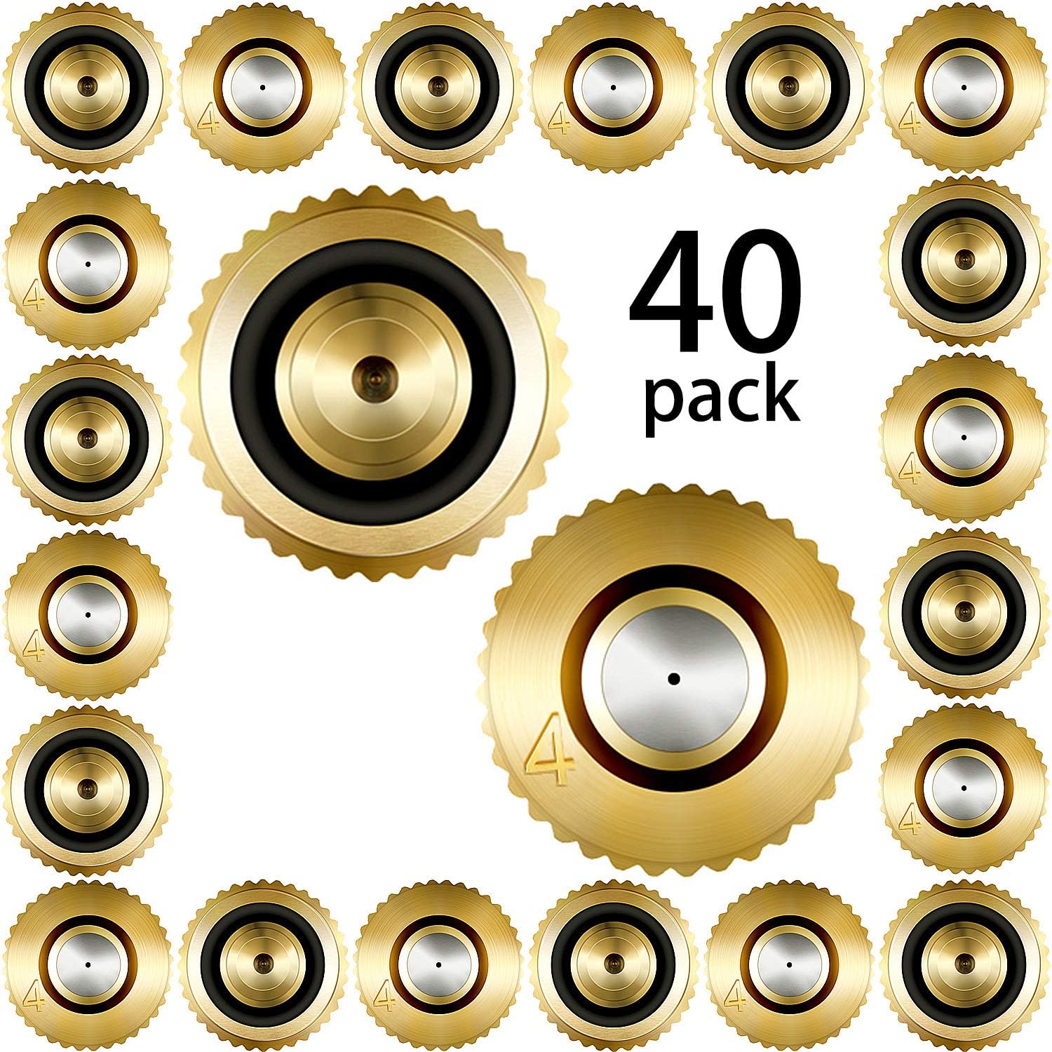 HOTOP 40-Pack Brass Misting Nozzles 0.4mm Low Pressure 10/24 UNC - Durable Replacement Heads for Greenhouse, Outdoor Cooling & Landscaping
