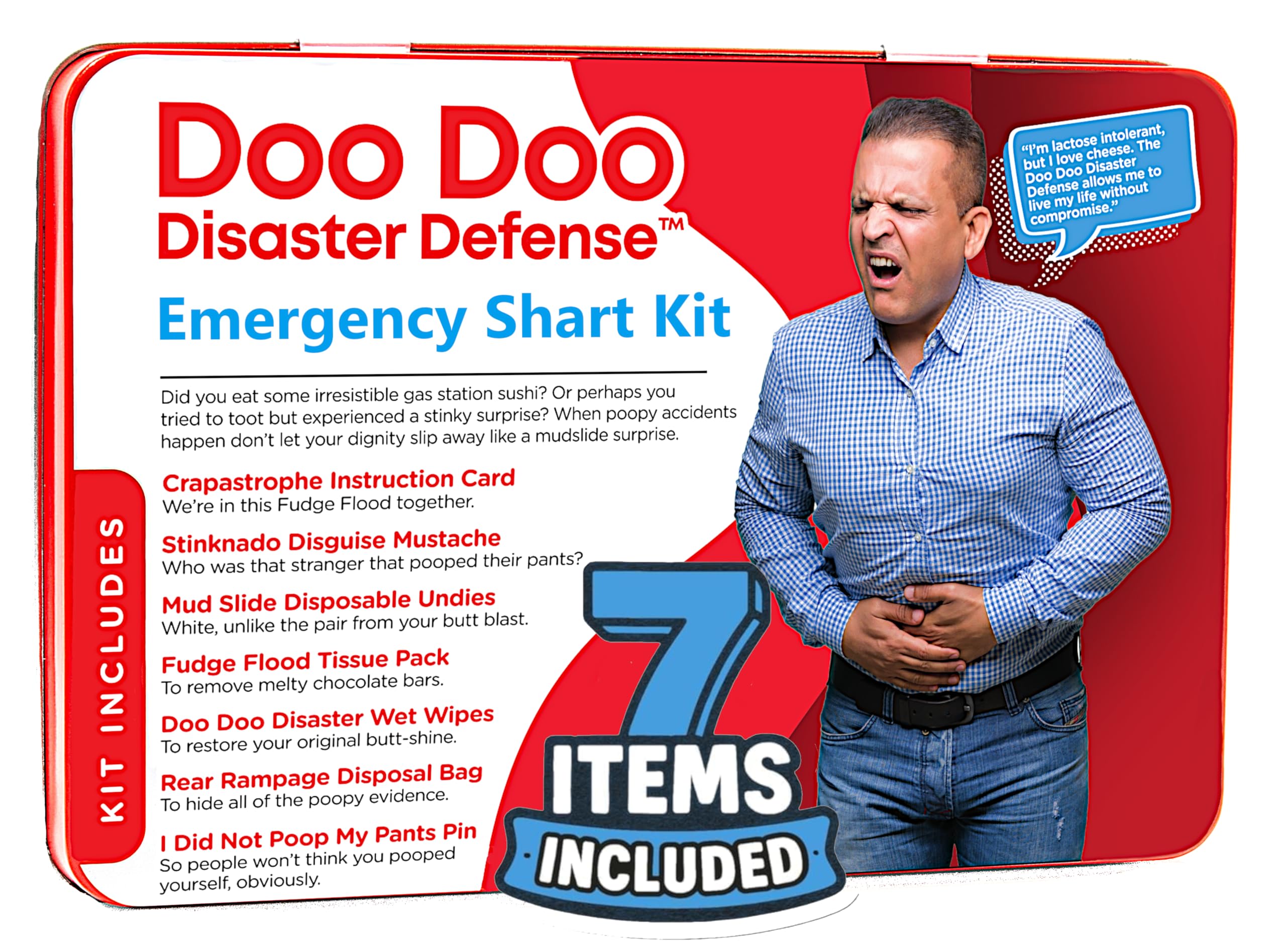 Shart Survival Kit - 7 Items - Emergency Poop Prank Gag Gift. Includes Wet Wipes, Disposable Underwear, Hilarious Badge, More. Stinky Novelty Accident Fart Joke for Dad, Husband, Adults