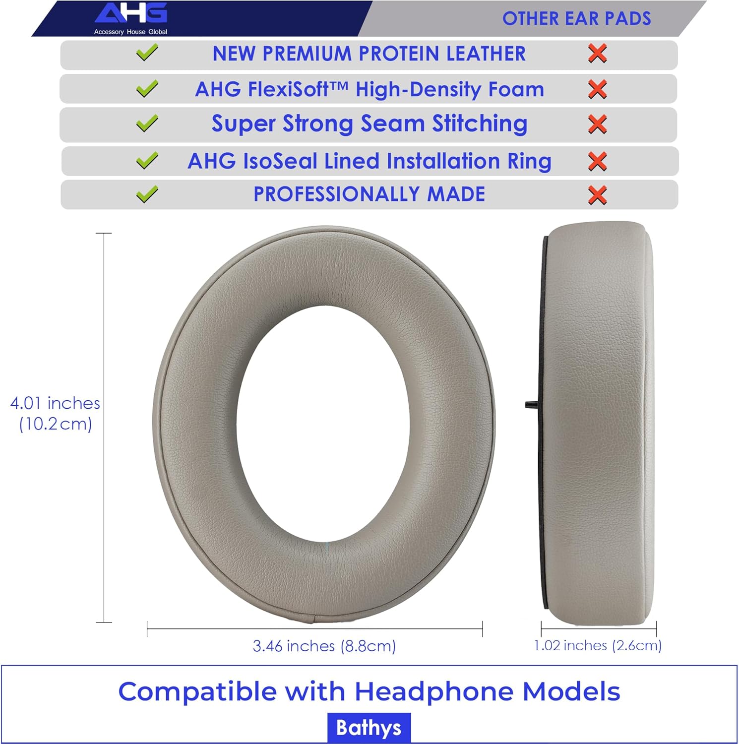 AHG Accessory House Global Premium Bathys Ear Pads Cushions Compatible with Focal bathys Headphones (Dune). Premium PU Leather | FlexiSoft High-Density Foam | Revive Noise Cancelling + Durability