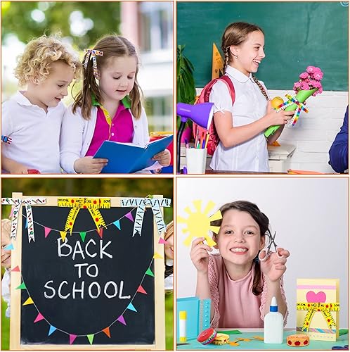 Miniatura 7 de Whaline 12 rollos de cinta de grogrén para el regreso a la escuela, 60 yardas, con temática de profesor escolar, borde con alambre, lápiz de autobús