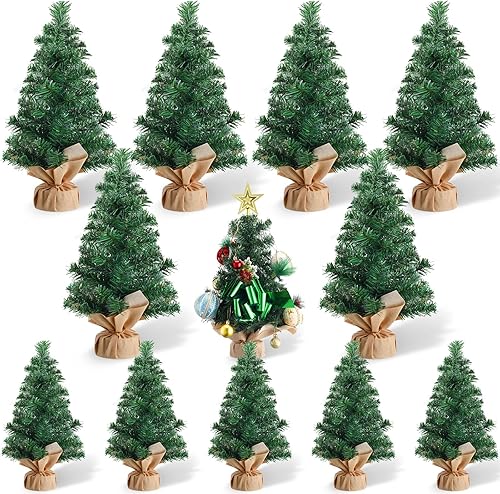 Libima 12 piezas de mini árbol de Navidad de mesa de 11.8 pulgadas 7.9 pulgadas, árbol de pino artificial en miniatura, pequeño árbol de Navidad