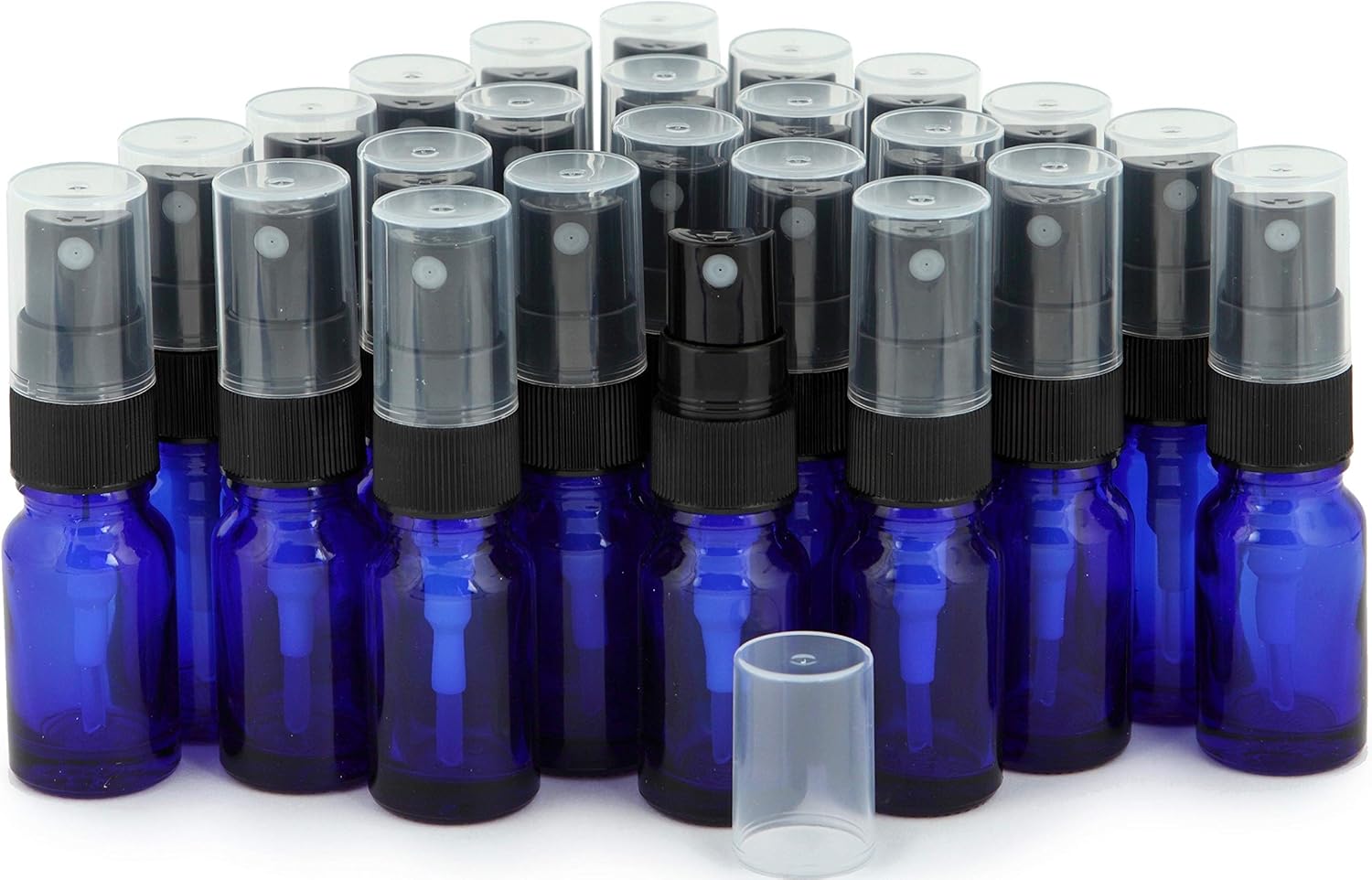 Vivaplex, 24, Cobalt Blue, 10 ml (1/3 oz) Glass Bottles, with Black Fine Mist Sprayer's