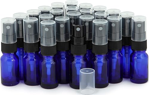 Vivaplex, 24, azul cobalto, botellas de vidrio de 0.3 fl oz (1/3 oz), con pulverizador negro de niebla fina