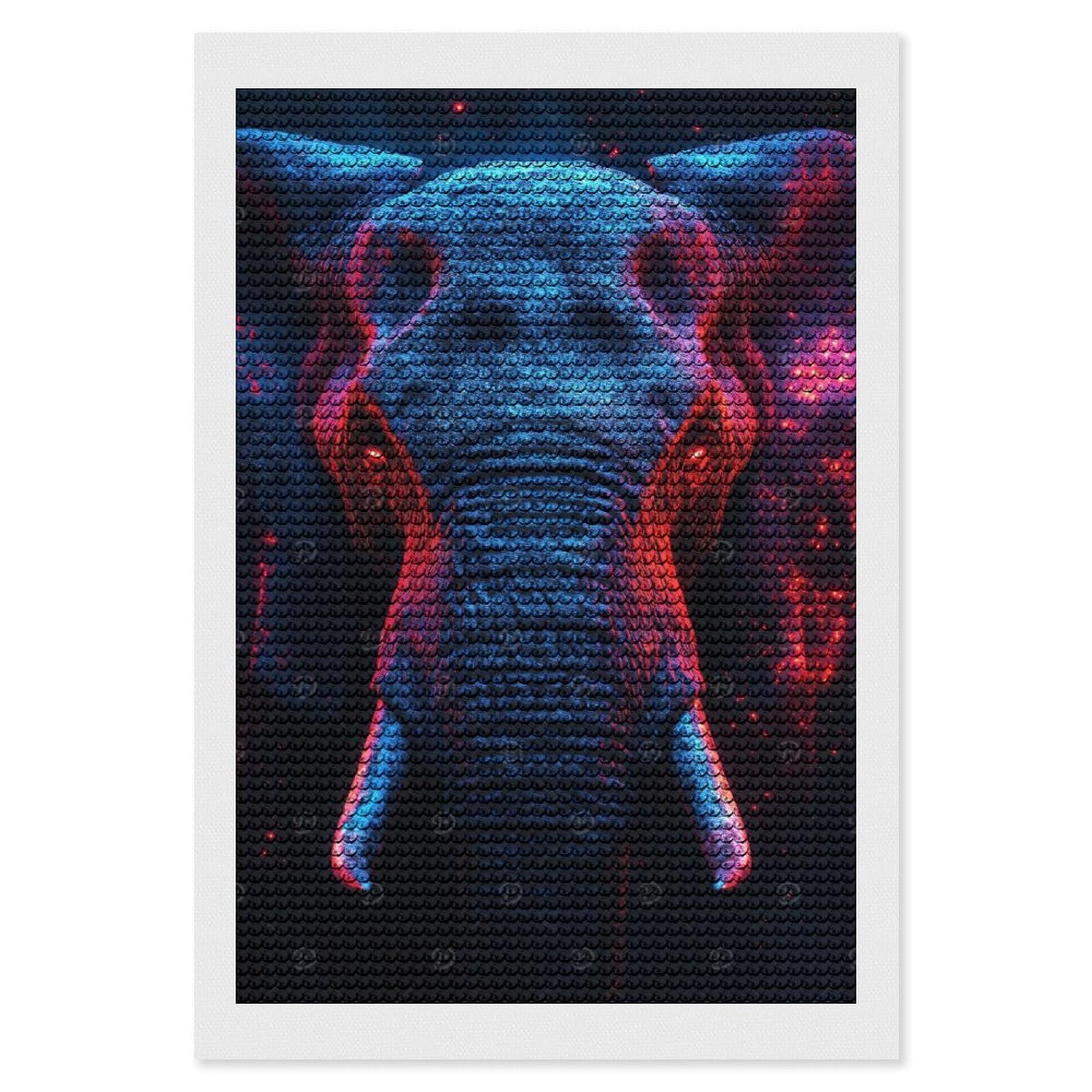 Junmoney Neon Elephant Portrait Diamond Painting Set 8"x12", Sparkling Round Gems, Decorate Your Room, Fun Craft Experience, Modern Decor