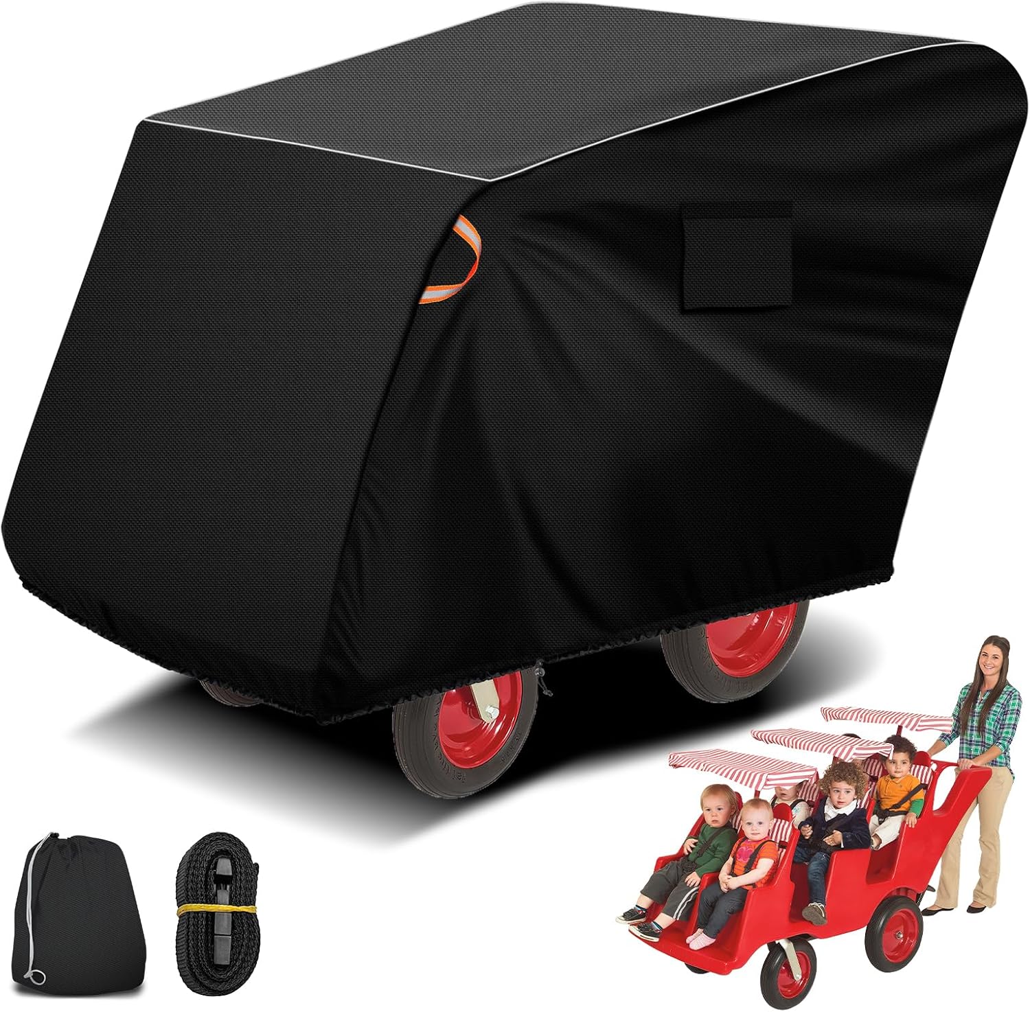 Storage Cover Compatible with Bye Bye Buggy 6-Passenger Stroller, 36” x 77” x 42” Heavy Duty 600D Oxford Waterproof Dustproof Protector for Non-Folding Multi-Child Daycare Strollers