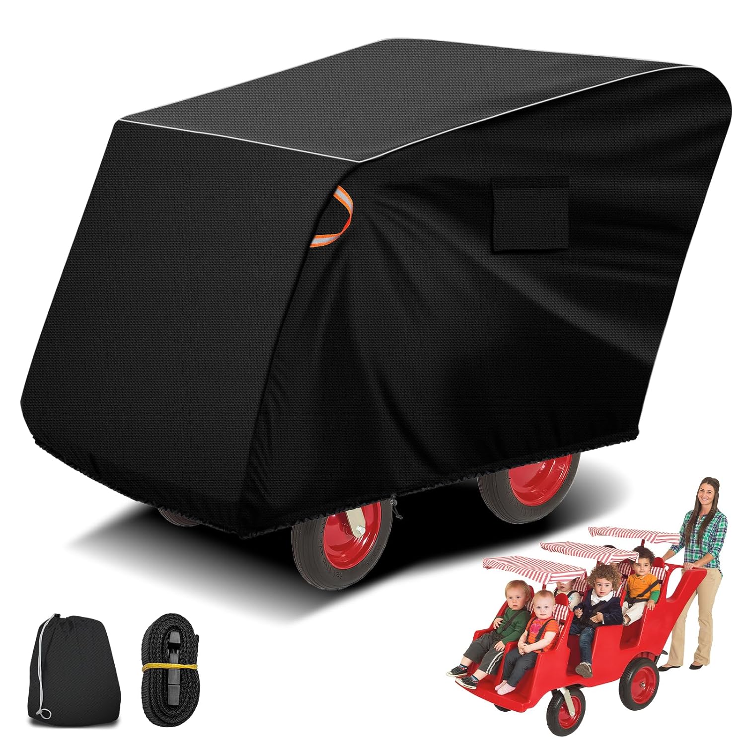6 Passenger Seater Stroller Cover, Heavy Duty 600D Waterproof Outdoor Buggy Tarp Cover with Drawstrings Storage Bag, Waterproof & Dustproof, 77"x36"x22"