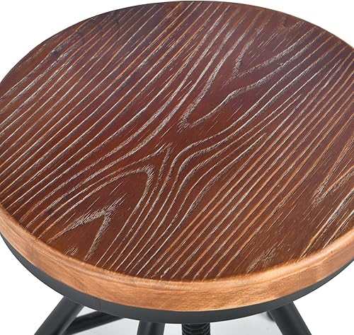 Miniatura 6 de Diwhy Taburete de bar industrial vintage con altura ajustable, taburete de cocina estilo francés de granja, silla giratoria, madera maciza Chiar,