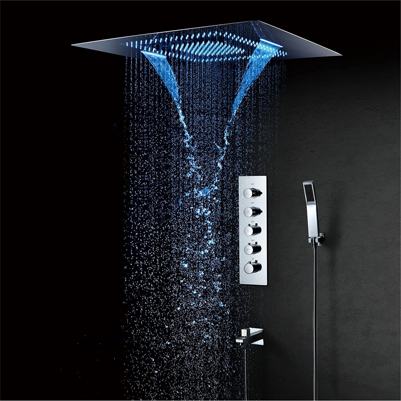 AYCDL Led Thermostatic Shower Faucet Set, 304 Stainless Steel 60X80Cm Shower Head, Waterfall Rainfall Misty, 3-Function Bathroom Shower Mixer Set Chrome,Phone Control