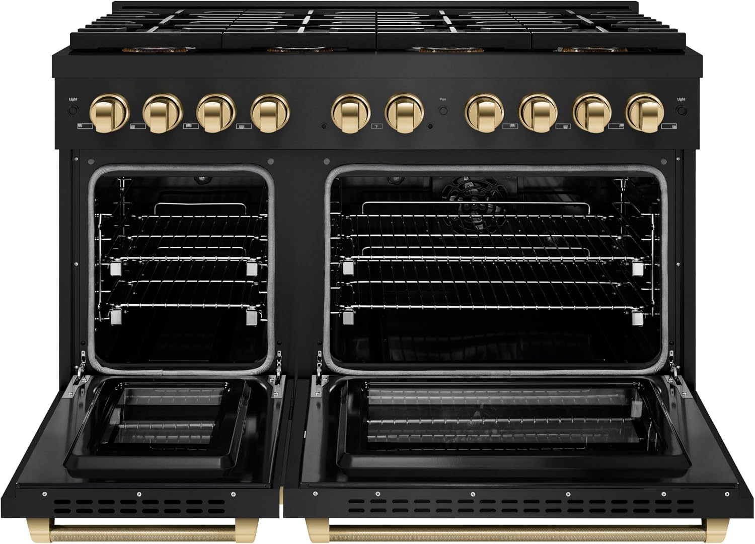ZLINE Autograph 48 in. Paramount DuoPro Dual Fuel Range in Black Steel with Polished Gold Handles (PSDRBZ-48-KG)