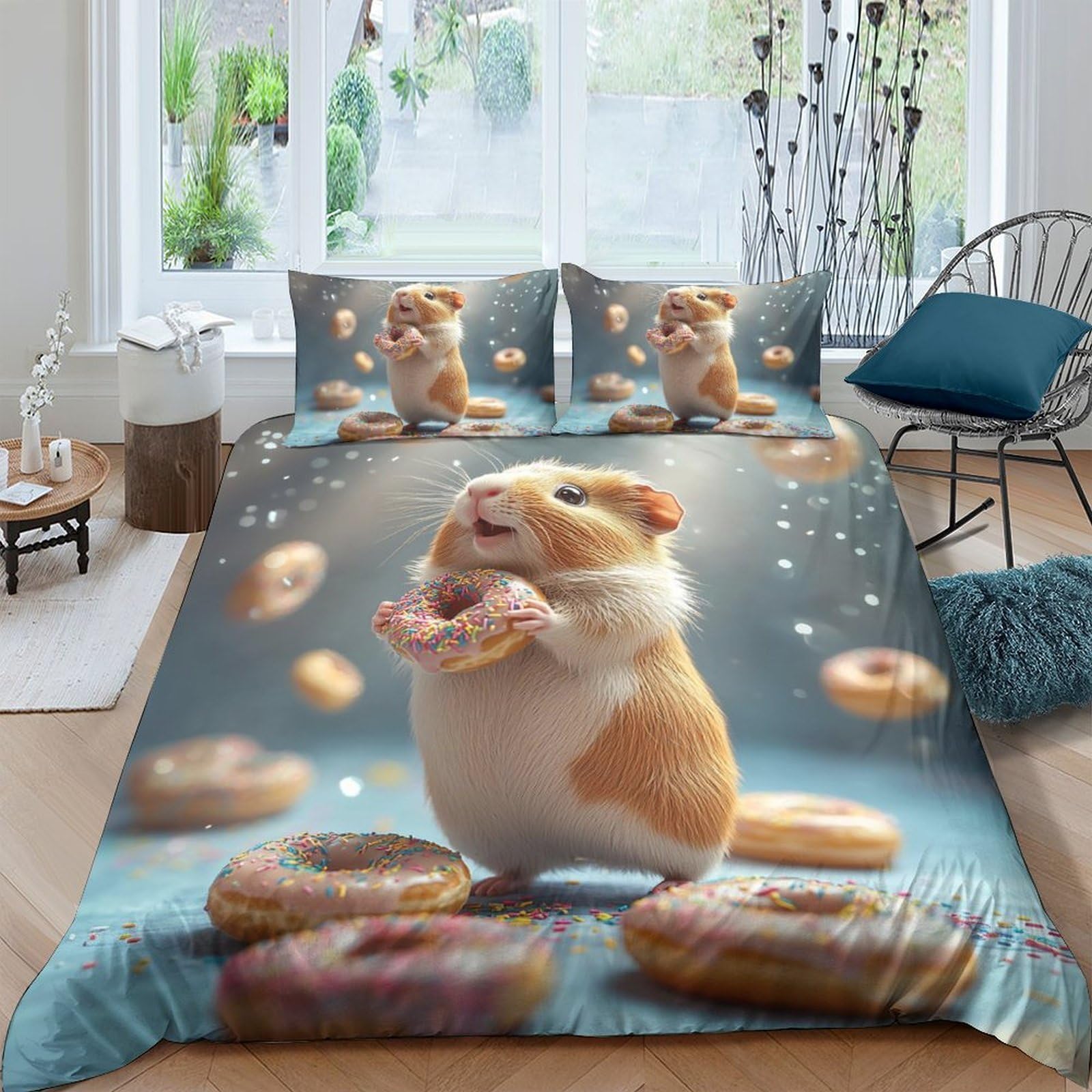 Ctjqhvkz Style-6 3D Printed Cute Hamster Fitted Sheet Microfiber Soft Donut Bed Cover For Bedroom Dorm Mattress Protection Decor Single（135X200cm）