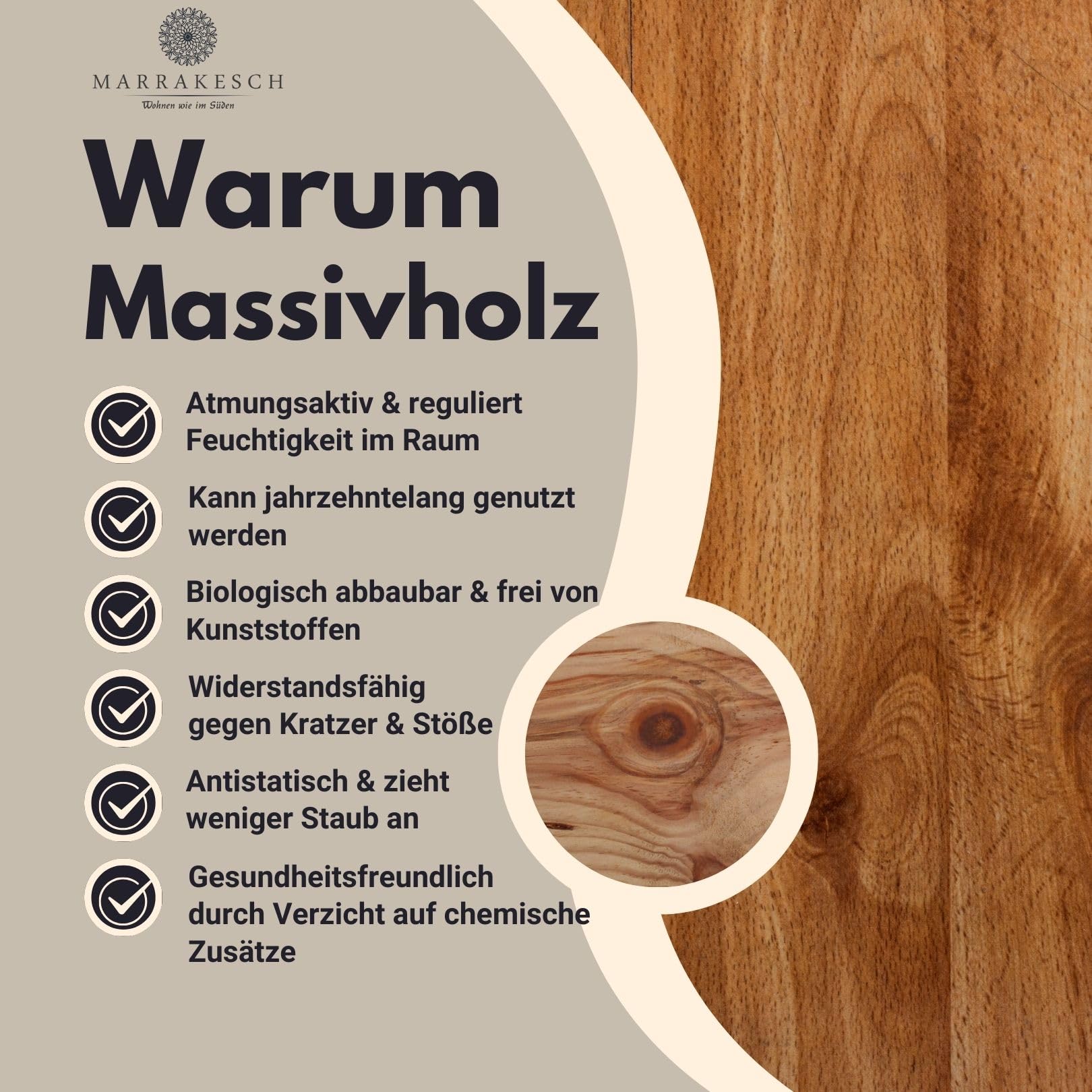 Dekorative Holzleiter Manoni handgefertigt aus Holz in Natur 92 cm