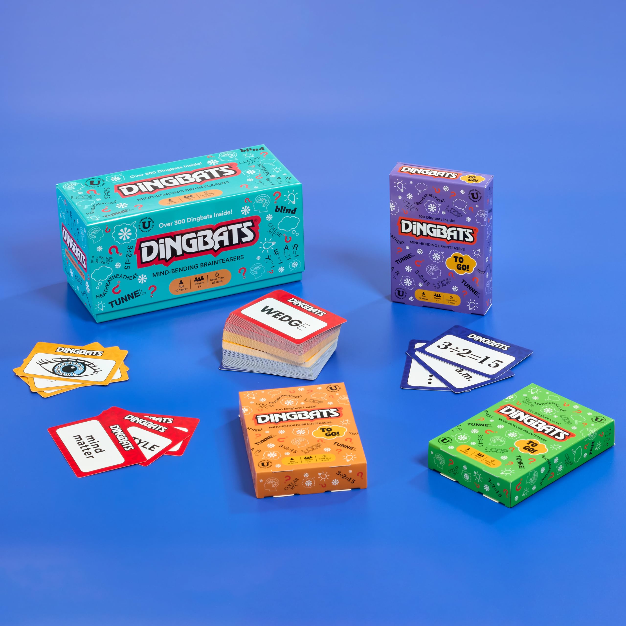 Gibsons Dingbats To Go Mind-Bending Brain Teasers Word Game, Orange Box with 100 Puzzle Cards - Image 4