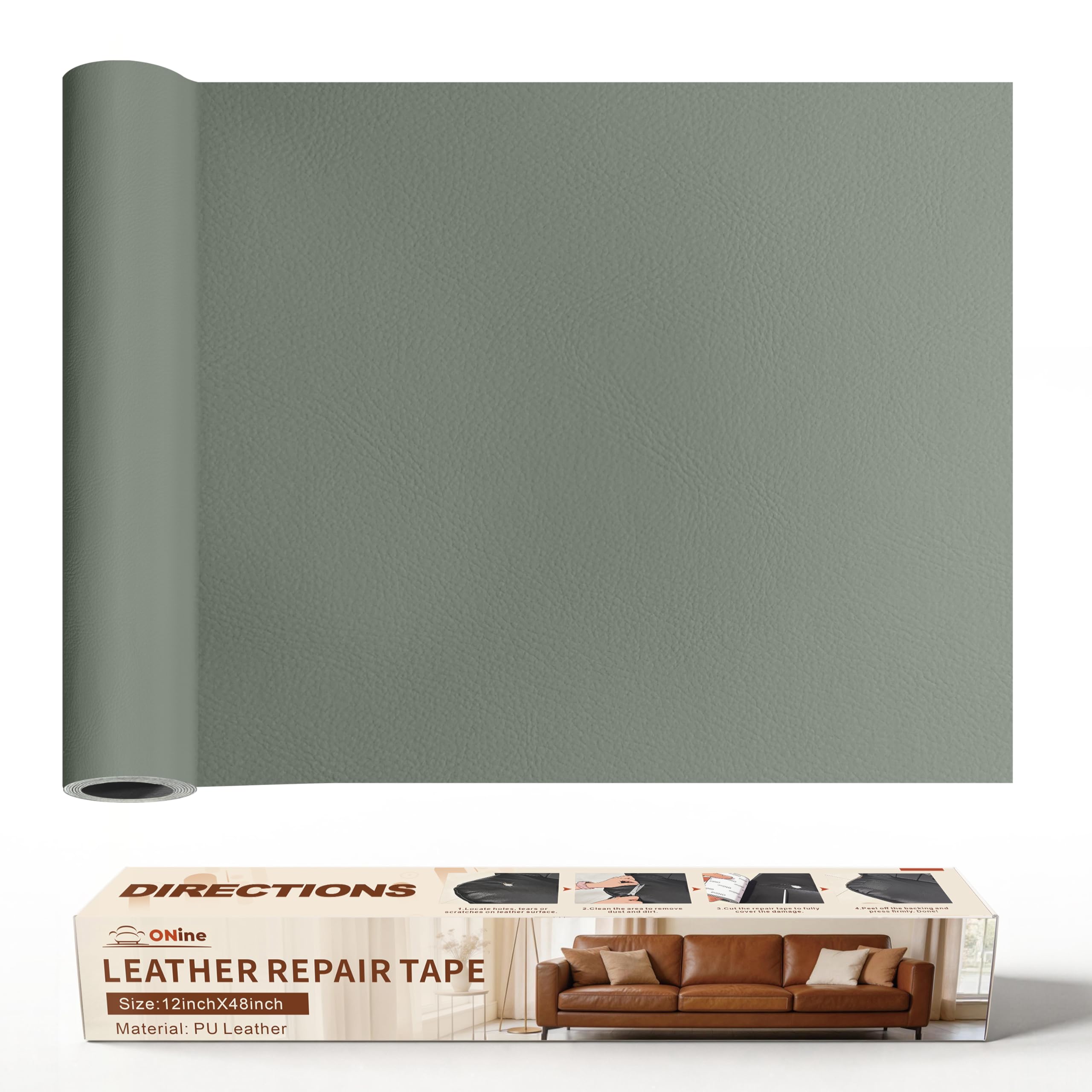 ONine Leather Repair Patch，Leather Repair Tape, 12 x 48 inches Leather Repair Patch for Furniture,Vinyl Repair Kit，Leather Couch Patch，for Sofas, Furniture, Car Seats(Blue Gray-Litchi Grain)