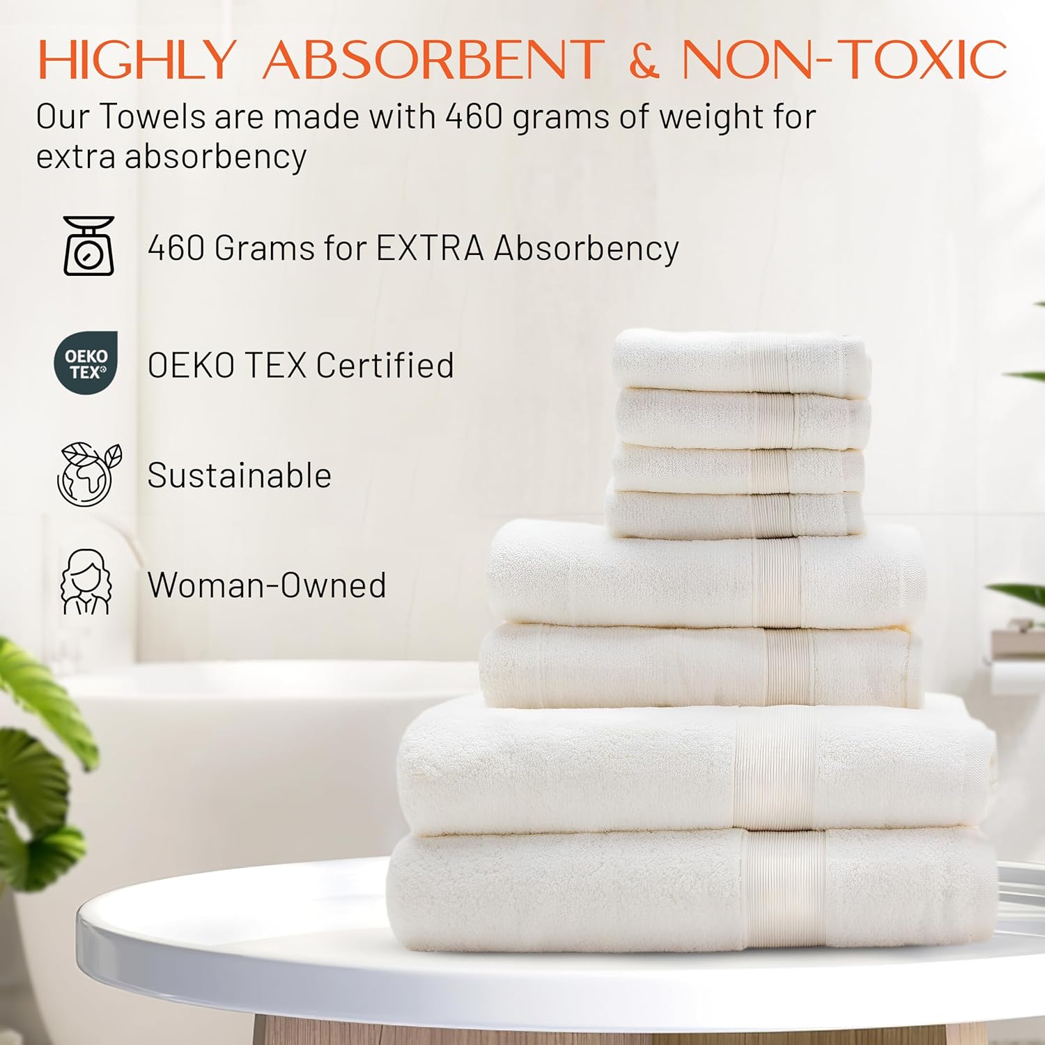 CB STATION 8-Piece Luxury Bath Towel Set - Elevate Your Bathroom with Premium Hand Towels - Embrace Quick Dry Technology, Crafted from 100% Plush Cotton for Unparalleled Comfort and Style (Ivory)