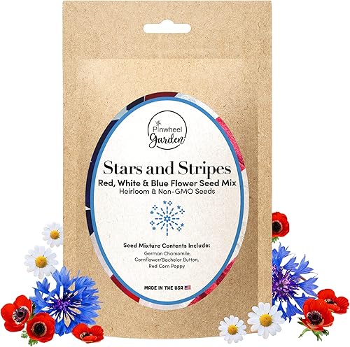 Pinwheel Garden - Mezcla de semillas de flores de estrellas y rayas semillas de flores rojas blancas y azules 3 especies de semillas de reliquia 100