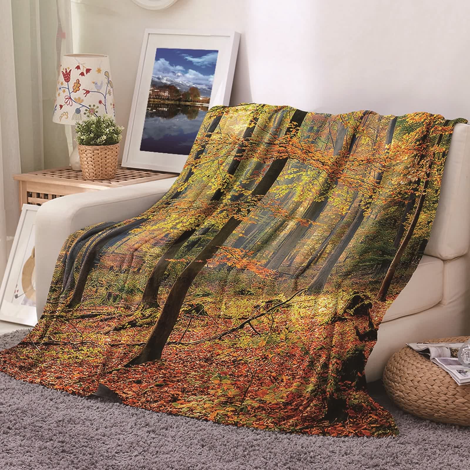 Plaid Chaude et Douce KnSam Flanelle Érable Orange Lit et Canapé
