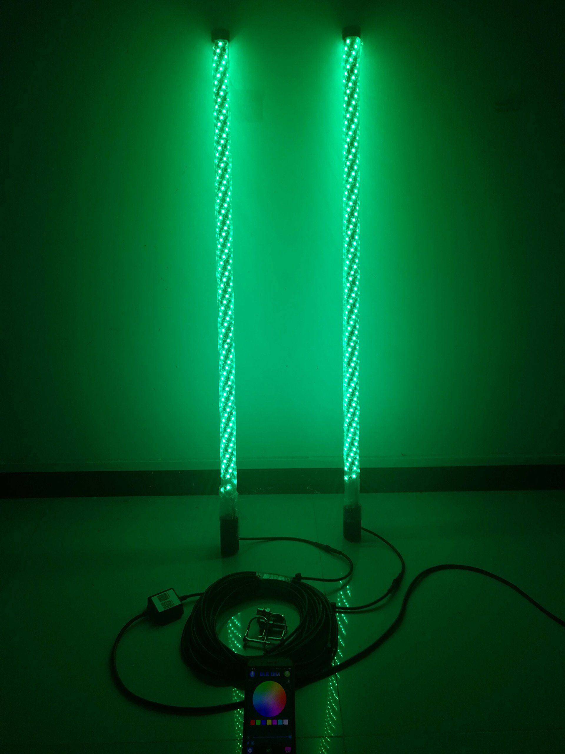 Pair of 4 Feet IP67 Waterproof Brightest RGB LED Whip Lights Wrapped Spiral Twist Blue-Tooth App Controlled