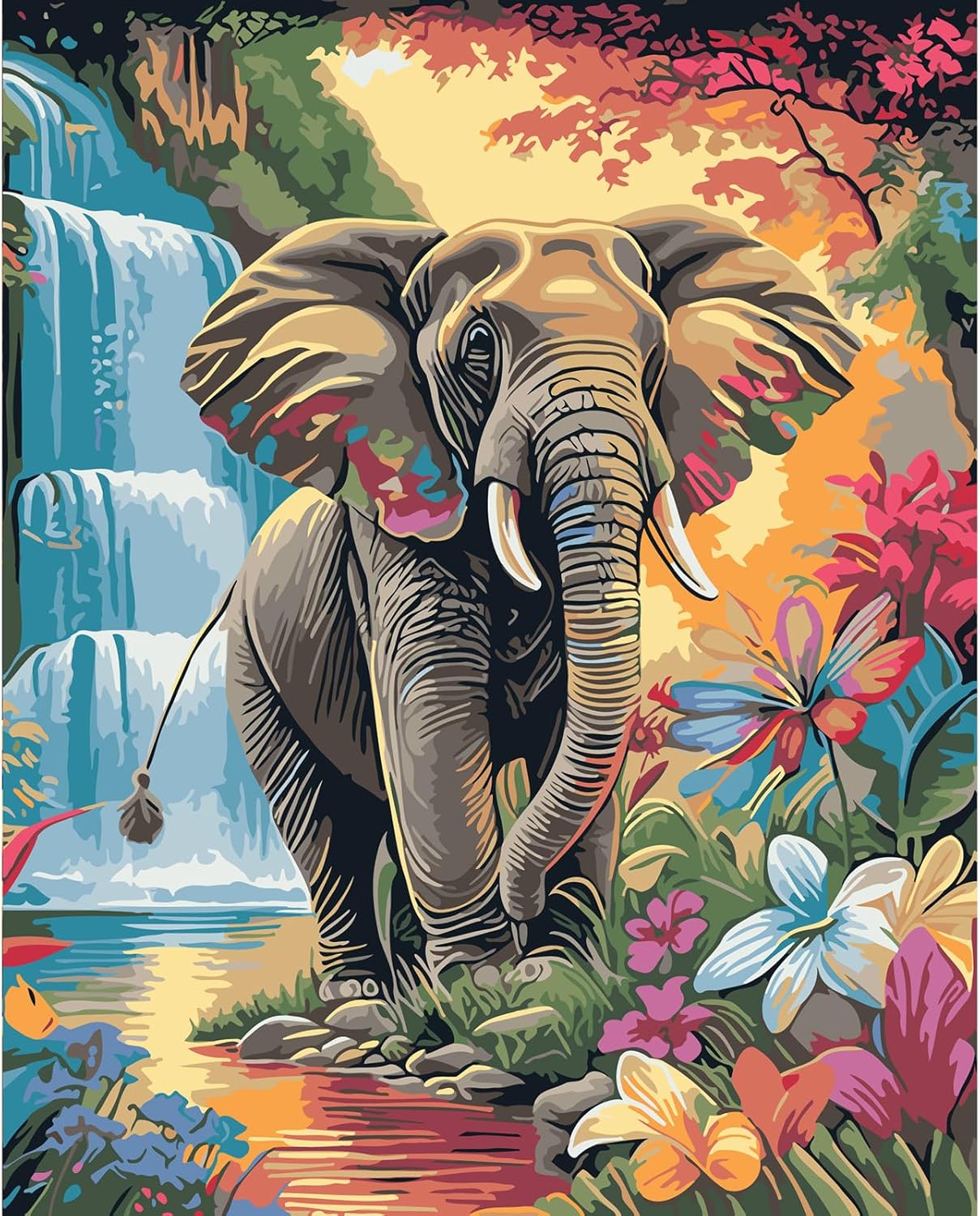 MOGTAA Flowers Elephant Paint by Numbers, Flowers Oil Painting Kits for