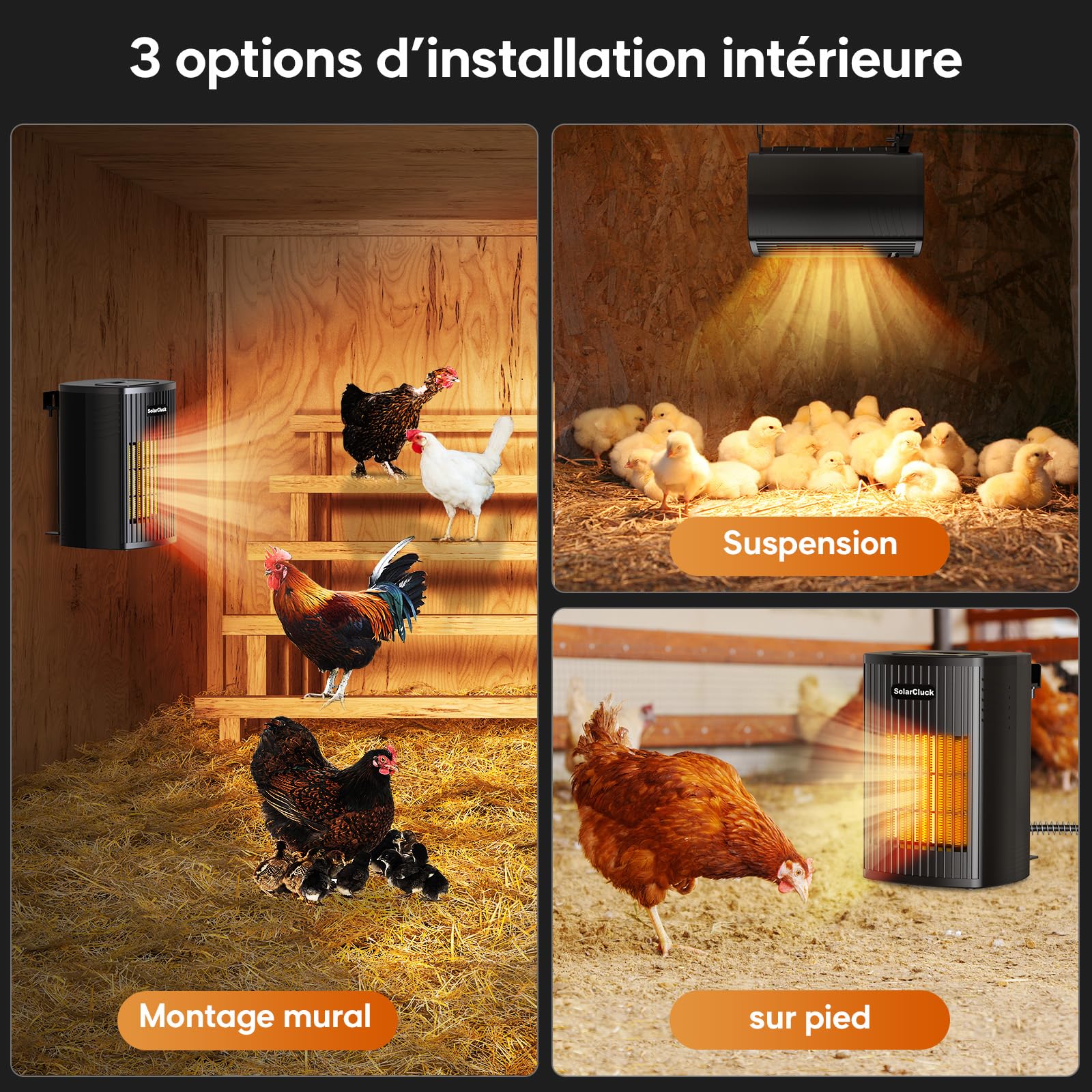 Chauffage de Poulailler Intérieur avec Thermostat, 600/300 W Chauffage poulailler à Température Réglable, Fonction Mémoire, Cordon Anti-morsure pour l’hiver, Chauffage pour Poulets Canards et Oies