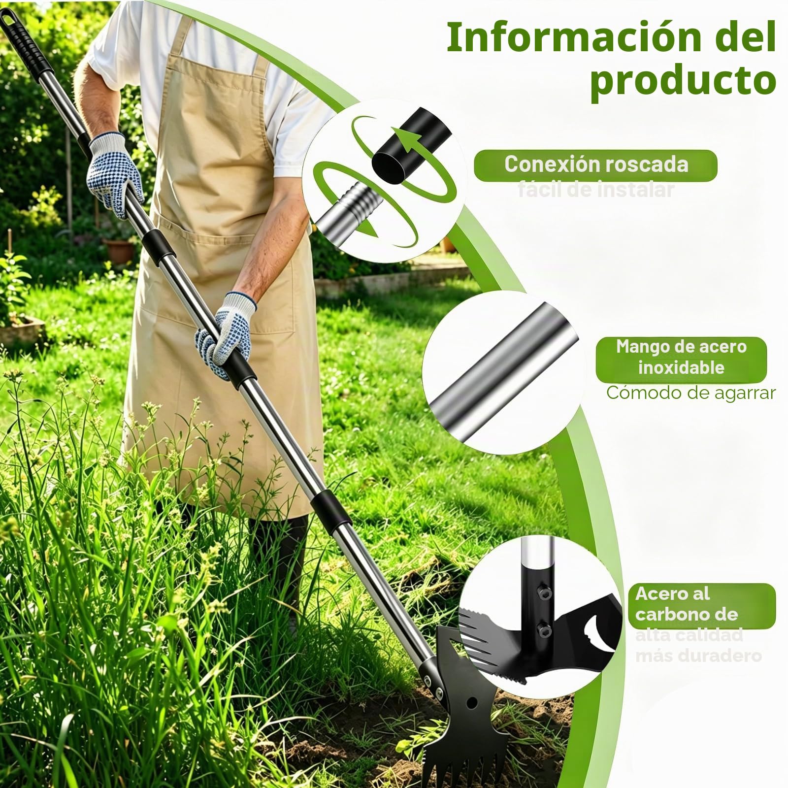 Extractor de Malas Hierbas con Mango Largo de 150 cm, 2 en 1 para Desmalezar Manual, Quitar Malas Hierbas Jardin Mango Largo,para Patio, césped, terraza, jardín