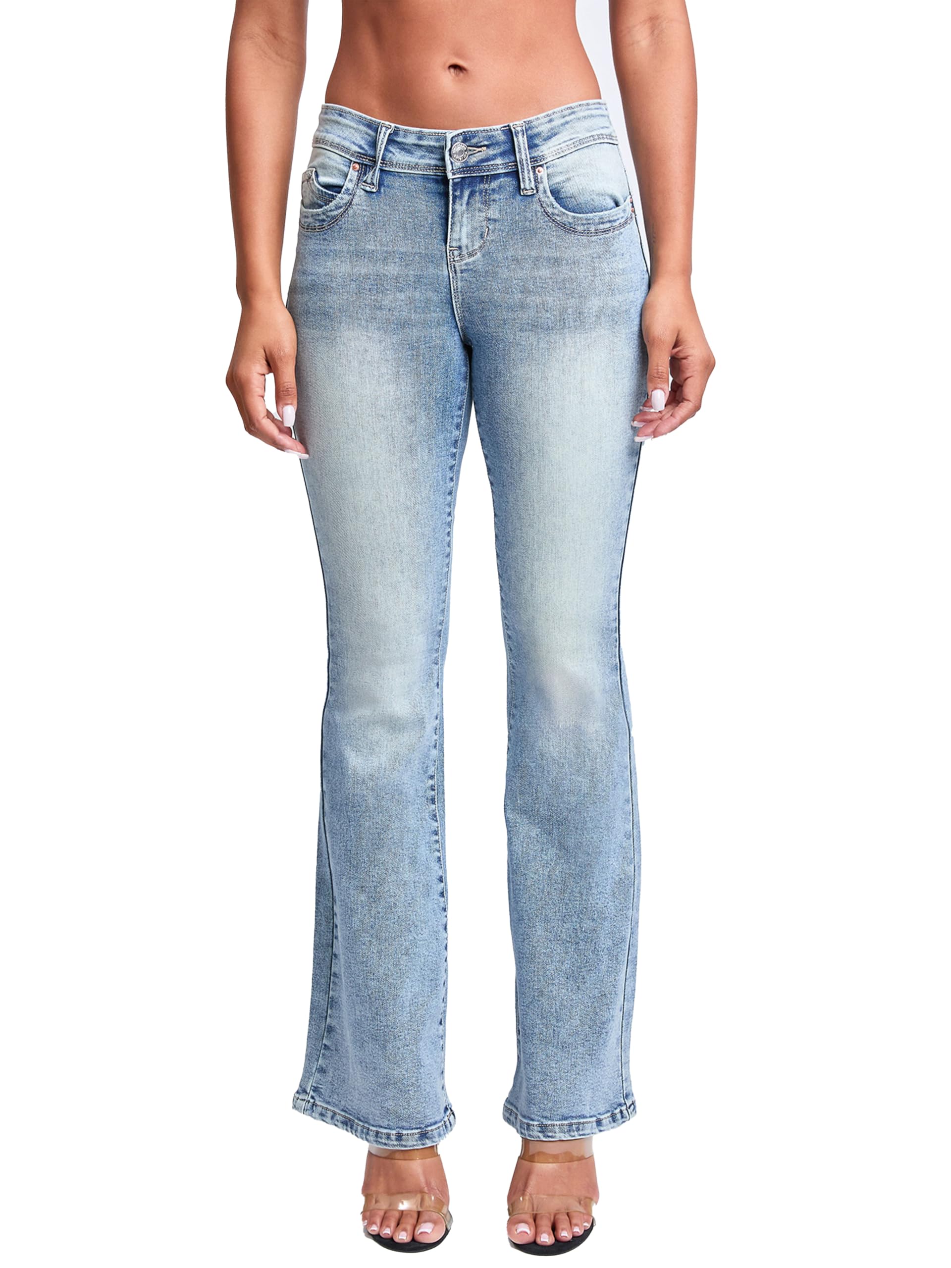 YMI Women's Wannabettabutt Low Rise Embroidered Flare Jeans