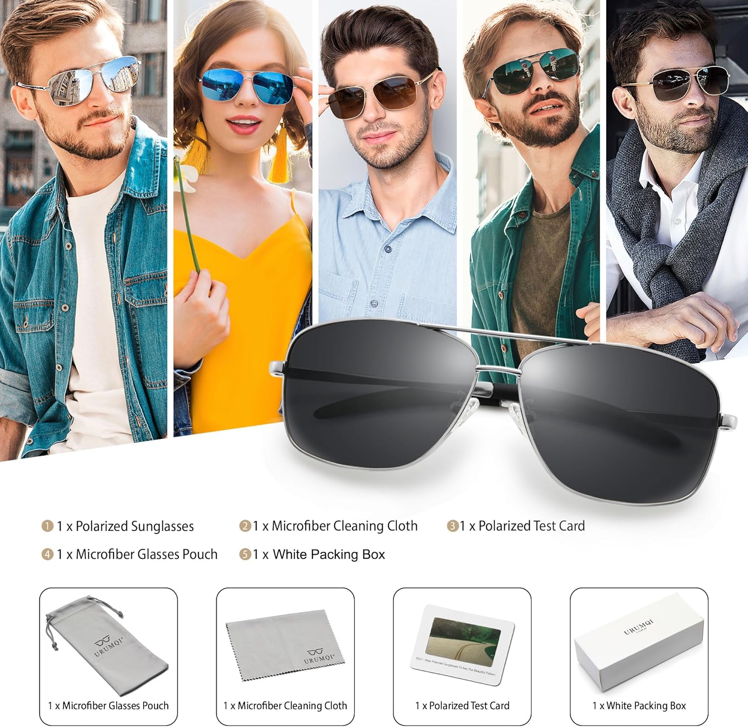 URUMQI Polarized Aviator Sunglasses for Men Women, UV400 Protection Lens, Ultra Lightweight Pilot Sun Glasses - Image 8