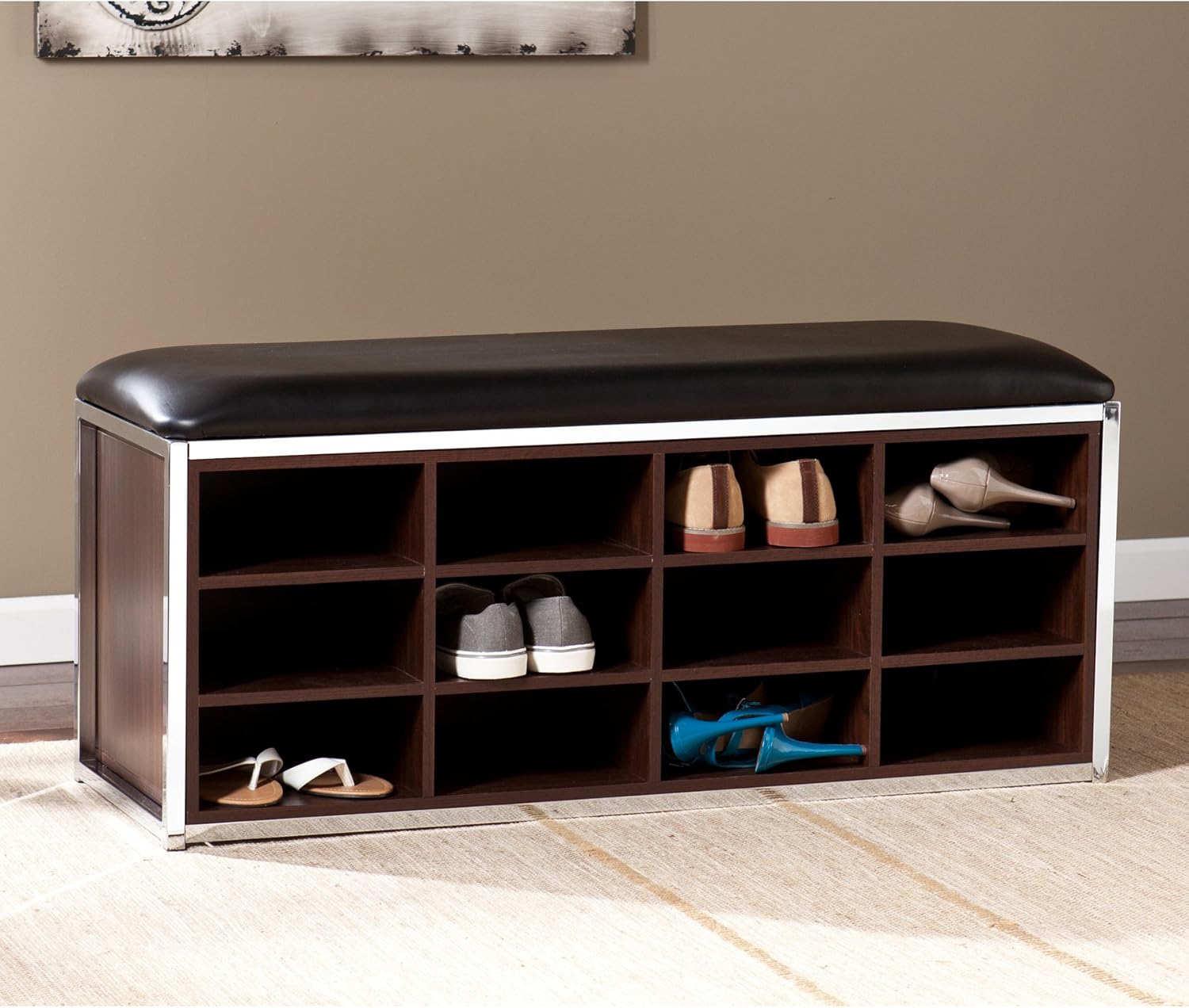 Southern Enterprises BC9614 Irving Espresso Storage Bench with Black Cushion Home