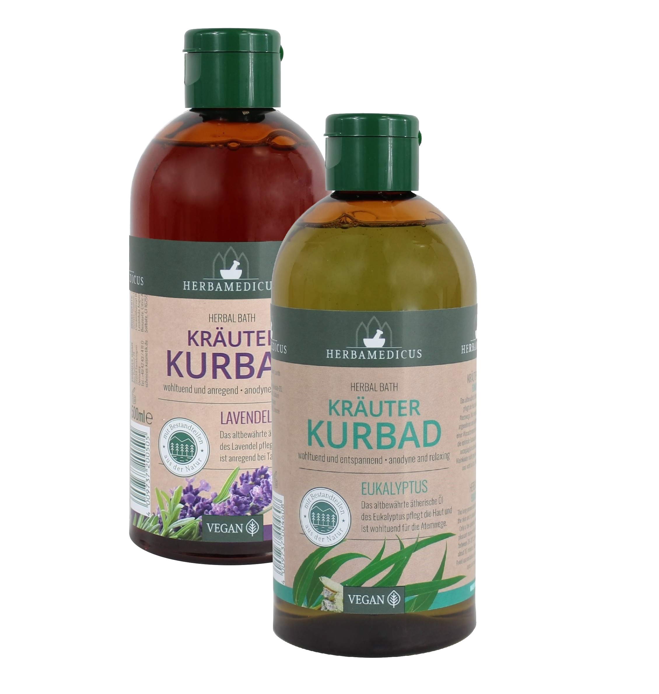 Herbal Baths Melissa Eucalyptus Lavender Set of 2 Bath Additives Including 1 x Bath Sponge Foam Bath Spa with Essential Oils Herbal Bath Herbamedicus (Lavender + Eucalyptus + Bath Sponge)