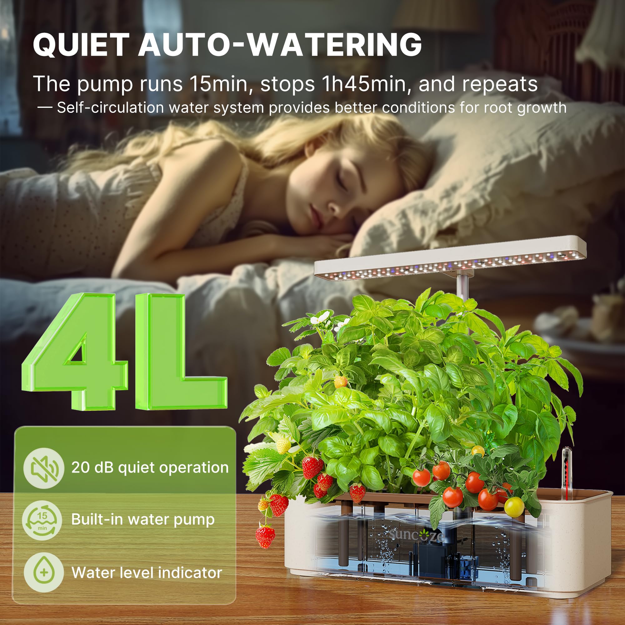 SUNCOZE Kit de sistema de cultivo hidropónico, 12 cápsulas, luz LED de cultivo de 24 W, tanque de agua de 4 litros con bomba silenciosa, altura ajustable, kit de maceta de jardín de hierbas, regalos