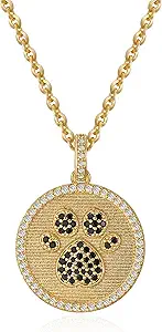 Fettero Gold Charm Necklace for Women, 14K Gold Plated Rose Paw Pendant Necklace, Dainty CZ Jewelry Necklaces for Women Gifts