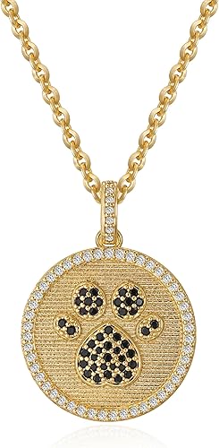 Fettero Gold Charm Necklace for Women, 14K Gold Plated Rose Paw Pendant Necklace, Dainty CZ Jewelry Necklaces for Women Gifts