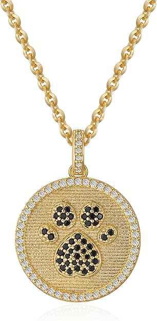 Fettero Gold Charm Necklace for Women, 14K Gold Plated Rose Paw Pendant Necklace, Dainty CZ Jewelry Necklaces for Women Gifts