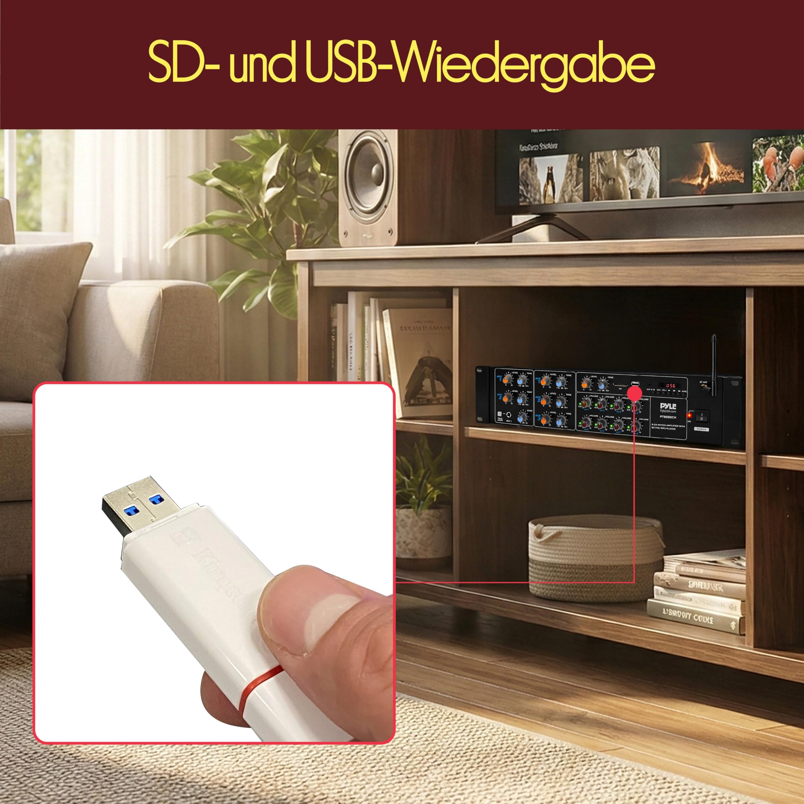 Pyle Mischverstärker, 8-Kanal Bluetooth HiFi Verstärker/Endstufe 4000W mit Mikrofon mit Talkover, RCA, USB, AUX für Lautsprecher, Karaoke, Party & Konferenz
