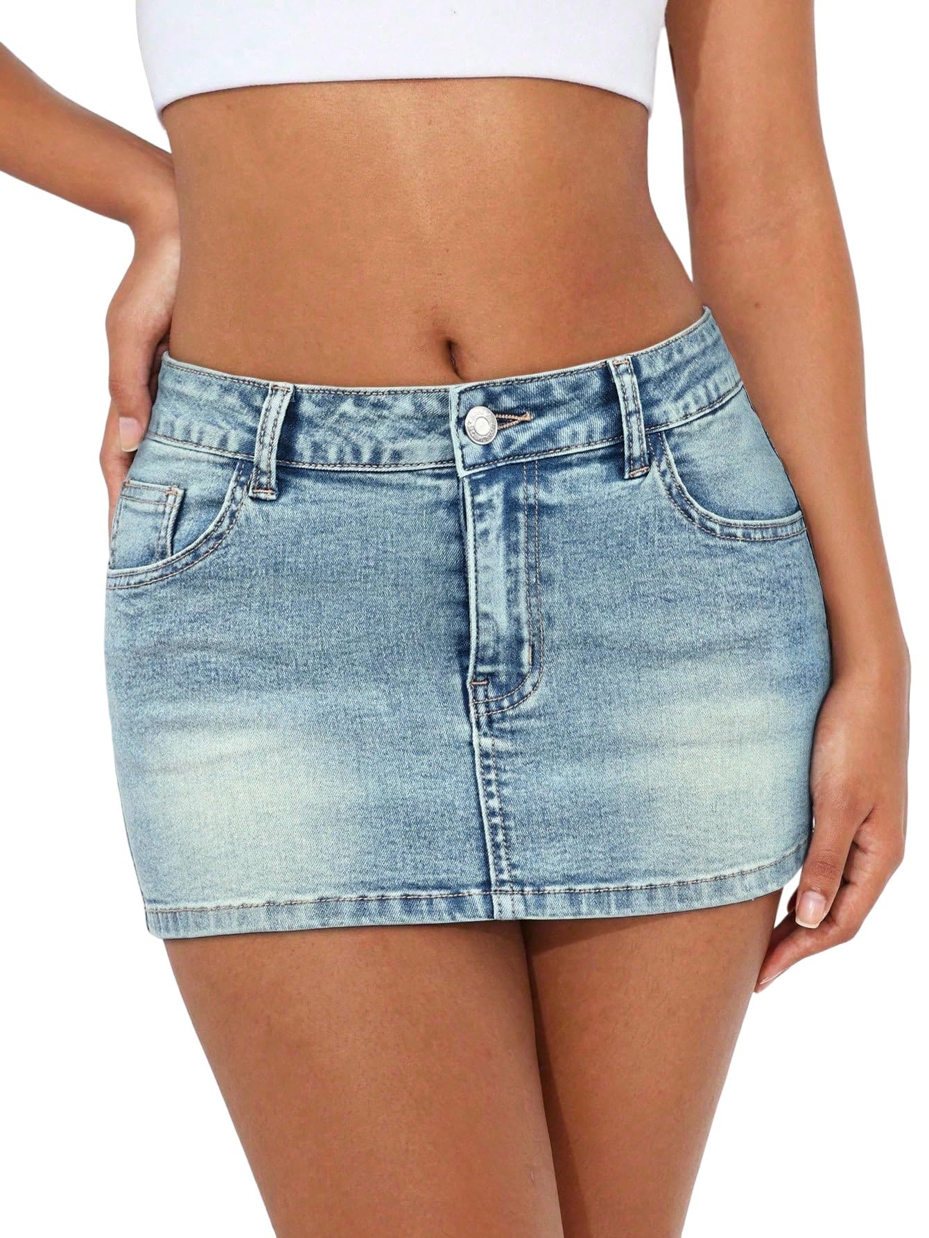 SOLY HUX Jupe en jean pour femme - Y2k - Moulante - Mini jupe avec poches - Jupe en jean - Taille basse - Jupe de fête - Jupe courte en jean - Tenues d'été