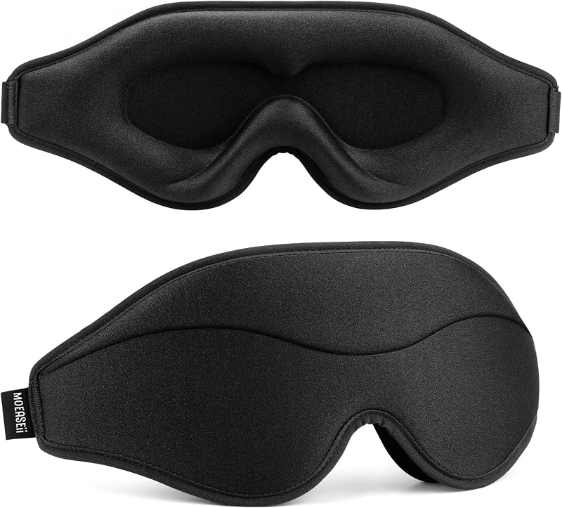 Antifaz para dormir – Antifaz para dormir 3D totalmente opaco, súper ligero y suave como la seda, ajuste totalmente ajustable para el hogar, oficina, viajes, meditación, yoga, negro