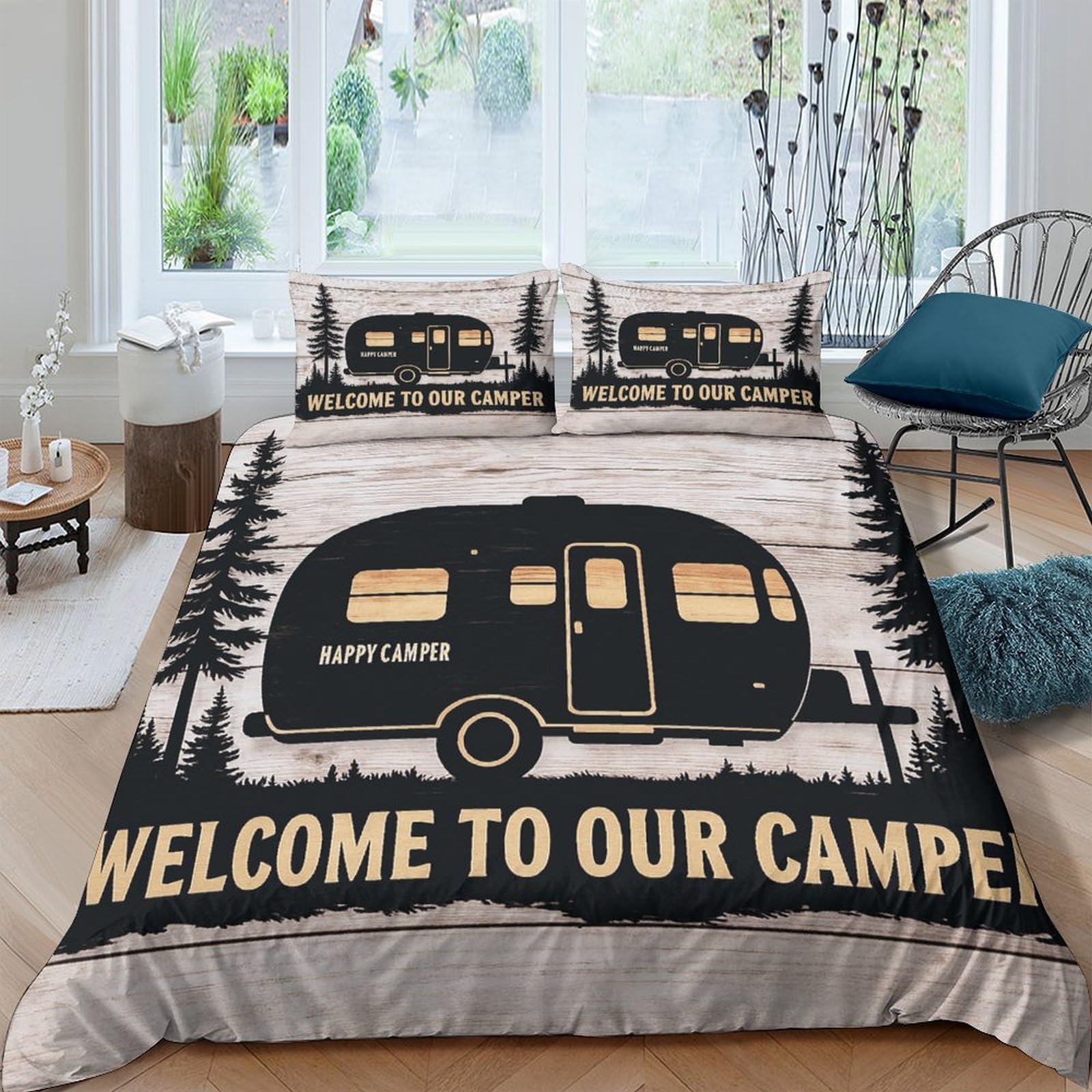 Ctjqhvkz Style-10 3D Printed Retro Caravan Fitted Sheet Microfiber Anti-Slip Forest Camper Bed Cover For Bedroom Guest Room Decor Single（135X200cm）