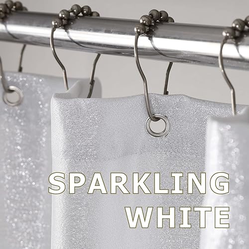 Miniatura 3 de Cortina de Ducha Plata Blanca 96 Pulgadas de Cortinas de Ducha Extra Largas con Purpurina, Brillantes y Elegantes para Baño - Cortina de Baño de