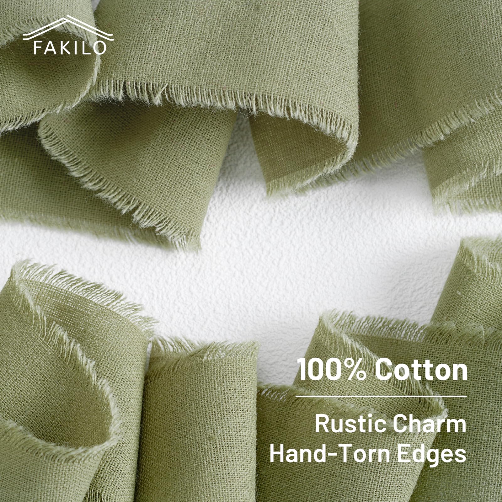 FAKILO Natural Rustic Cotton Ribbon with Frayed Edge, Sage Green 100% Cotton Ribbon 5/8"x 24yds for Vintage Wedding Bouquets,Invitations,Baby Shower,Gift Wrapping,DIY Crafts,Home Decor — view 3